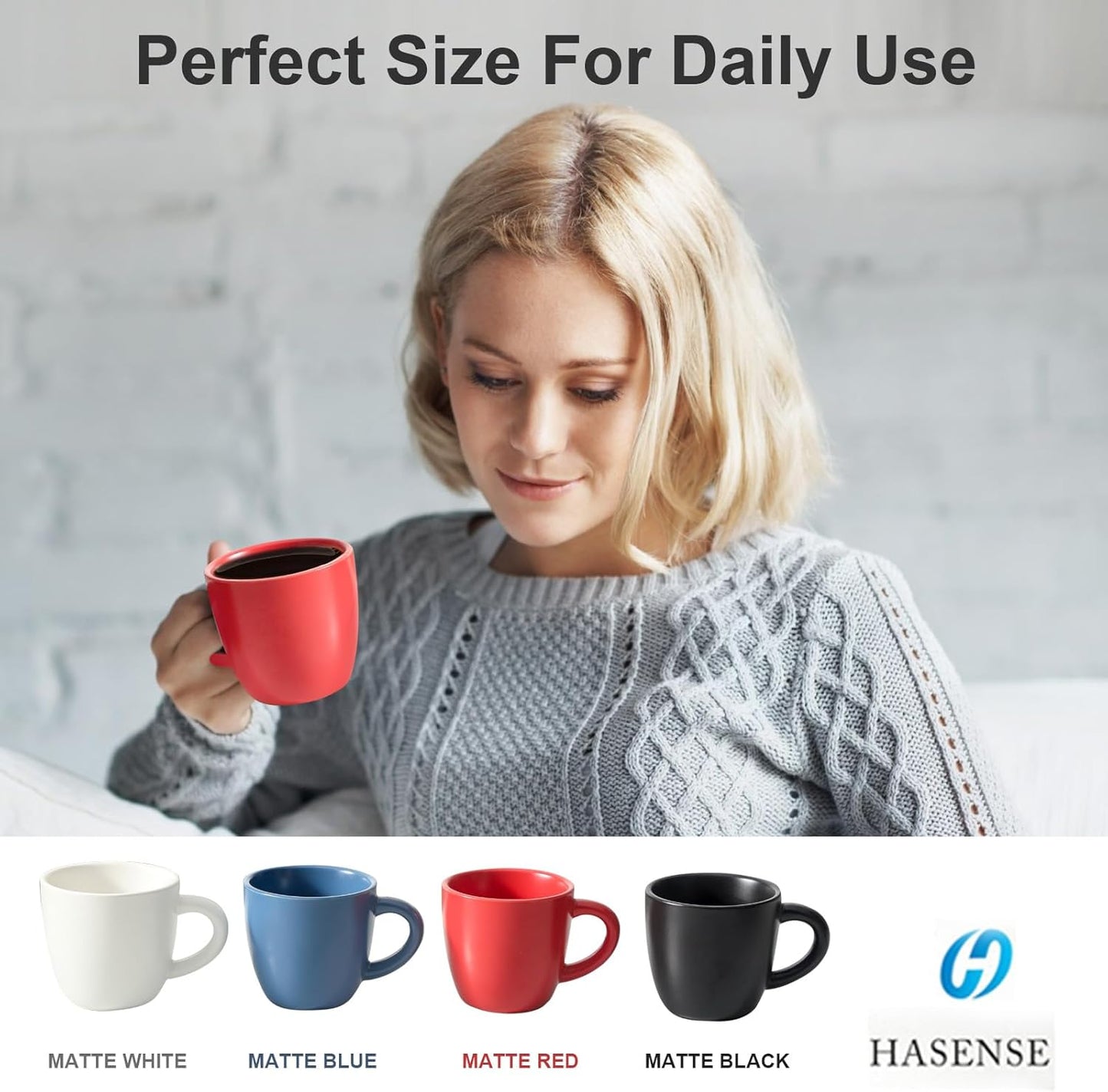 Hasense 7 Ounce Cappuccino Cups Set of 4 Perfect for Latte, Americano, Cafe Mocha and Tea, Ceramic Coffee Cups Ideal for Party Cafe Home and Kitchen, Microwave and Dishwasher safe, Red