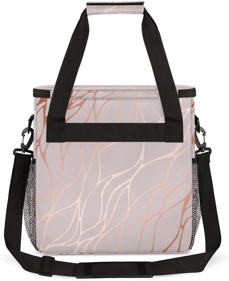 Abstract Rose Gold Marble Coffee Maker Carring Bag Travel Storage Tote Bag Compatible with Keurig K-Mini or K-Mini Plus Portable Single Serve Coffee Brewer Case with Pockets for K-cup Pods