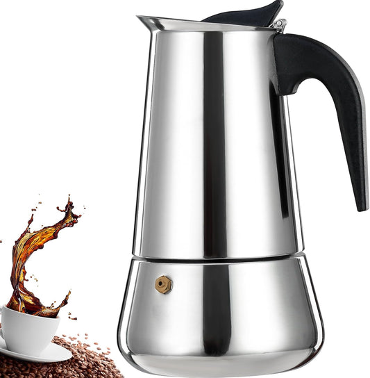 2 Cup Stovetop Espresso Maker Stainless Steel Moka Pot Stove Top Percolator Italian Coffee Makers Capable Mocha Greca Machine Cafe Classic Induction Cookers for Home and Camping 100ml 3.3oz