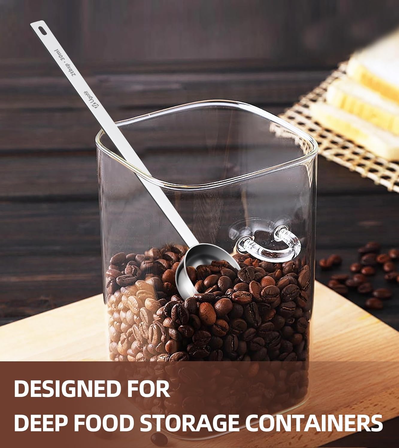 Coffee Scoop for Ground Coffee, 304 Stainless Steel Long Handled Measuring Scoop Set, 2 Tablespoon Coffee Bean Scoop for Protein Powder, Tea, Baking (2pcs)