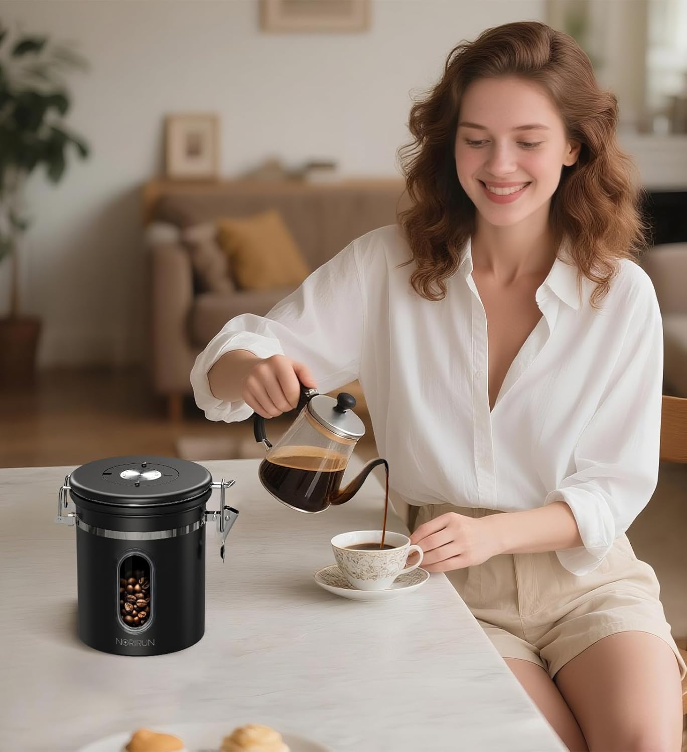 Coffee Canister With Window,22oz Stainless Steel Airtight Coffee Bean Storage Grounds Container with Date Tracker and Scoop,Grounds Kitchen Food Canister Jar for Beans,Tea,Sugar,Flour,Cereal