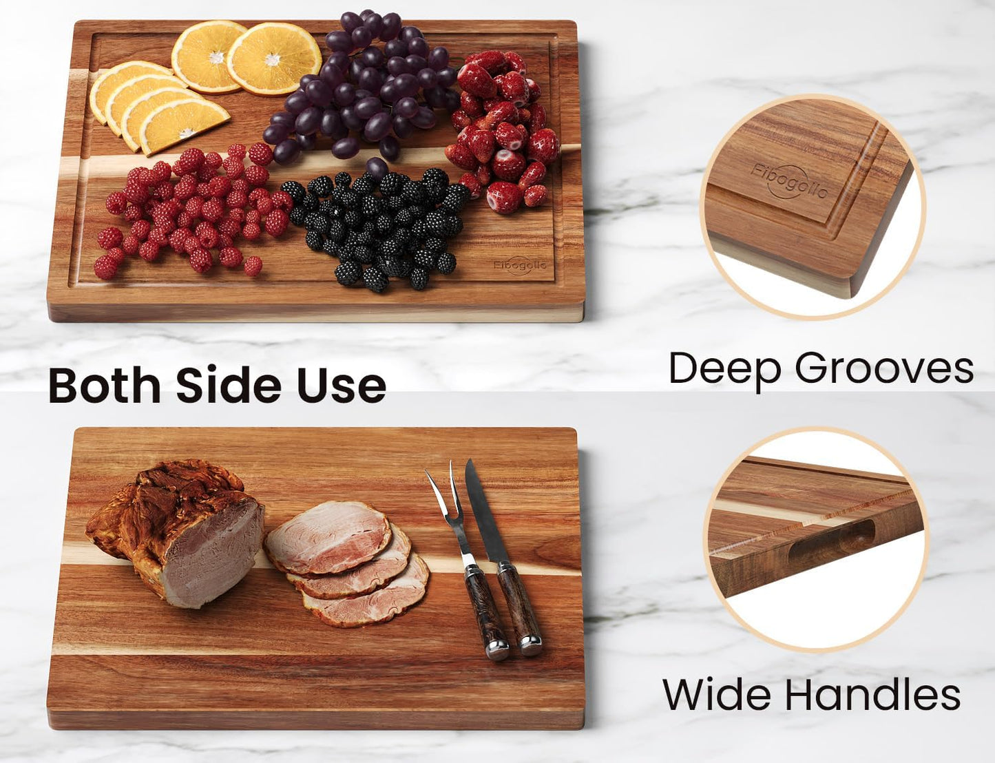 Acacia Wood Cutting Boards for Kitchen(Set of 3),Wooden Chopping Boards Set with Juice Groove, Large Serving Board with Holder,Butcher Block for Meat,Vegetables,Fruit