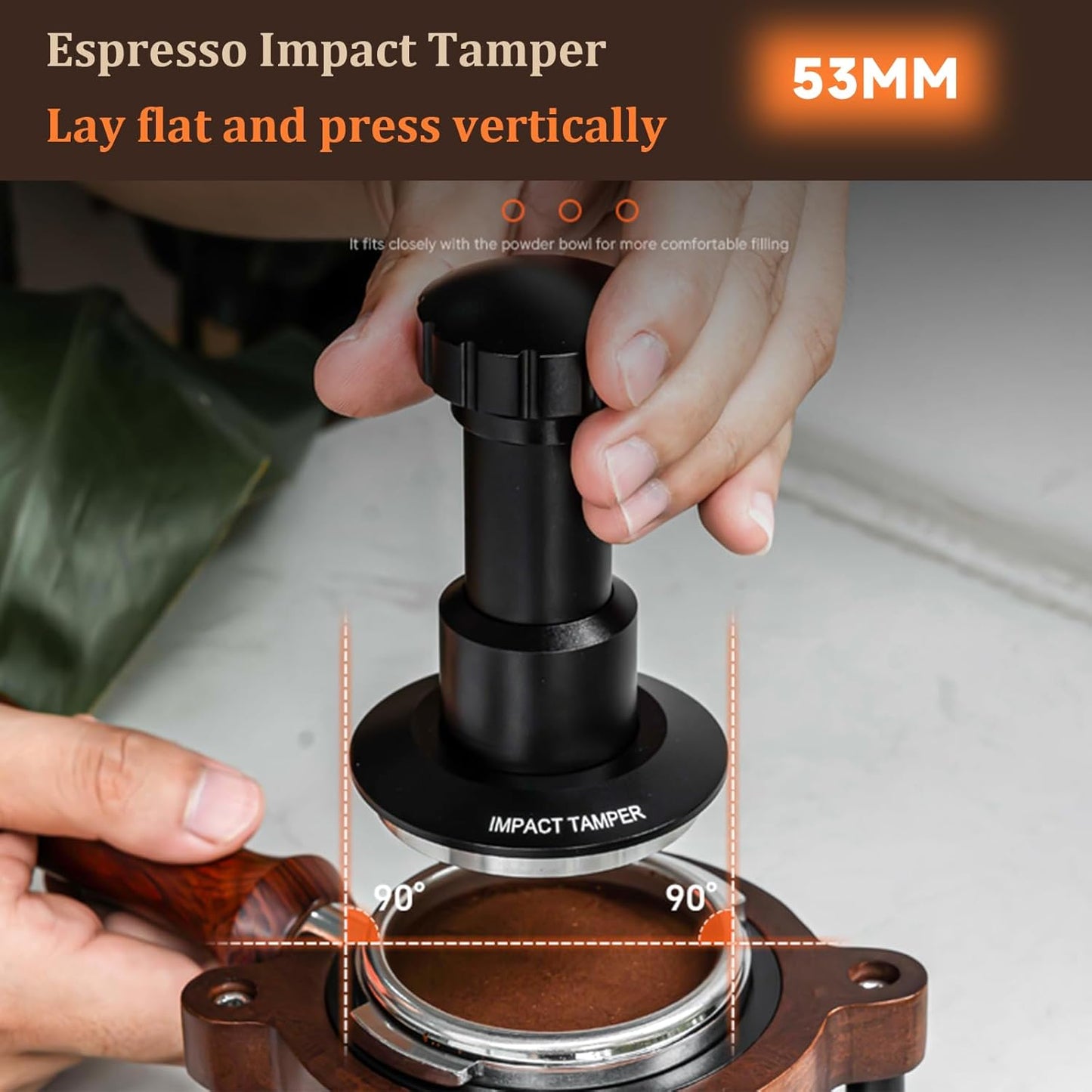 53mm Espresso Tamper,Impac Coffee Tool Espresso,Compatible with Breville Portafilter 54mm,30lb,316 Stainless Steel. (53MM Black)