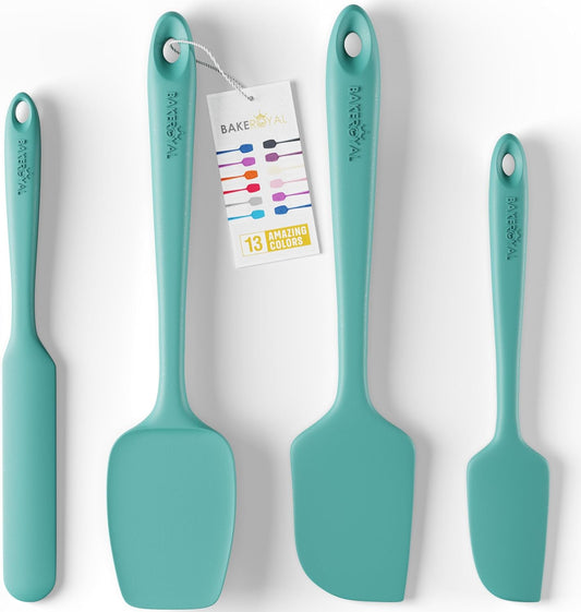 Silicone Spatula Set - 4-Piece Rubber Spatulas Silicone Heat Resistant 600°F for Everyday Task - Seamless Design Kitchen Spatulas for Nonstick Cookware - Aqua