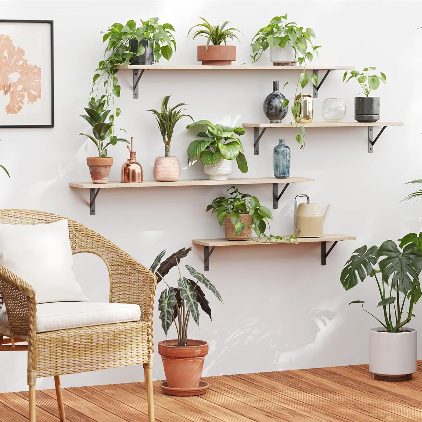 DINZI LVJ Long Wall Shelves, 47.3Inch Wall Mounted Shelves Set of 2, Extra Large Storage Ledges with Sturdy Metal Brackets for Living Room, Bathroom, Bedroom, Kitchen, Natural