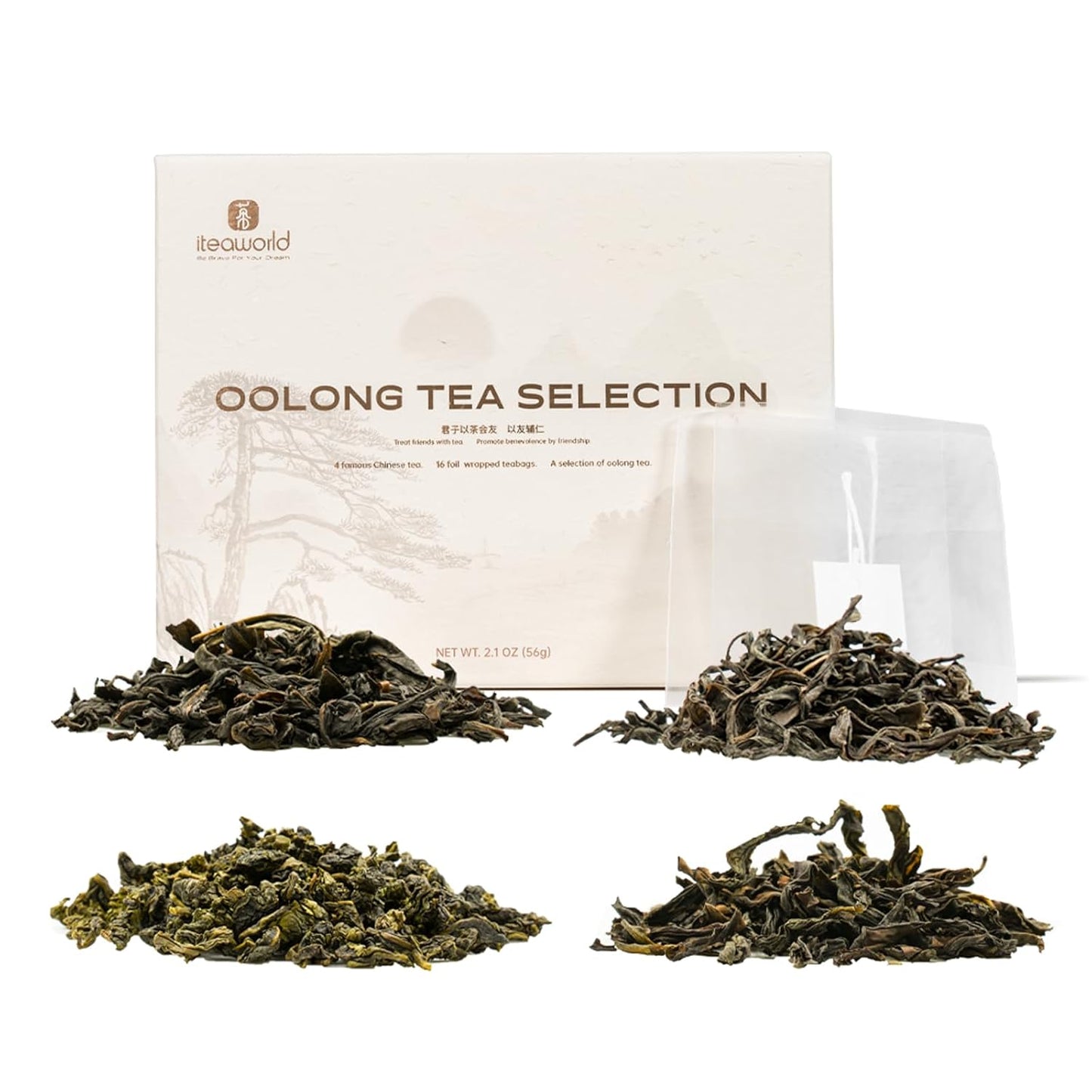iTeaworld Oolong Tea Set 4 Flavors, Oolong Tea Sampler Loose Leaf, Flowery Aroma, No Sweetener, High to Low Caffeine, Up to 112 Cups, Whole Leaf, 2.1OZ