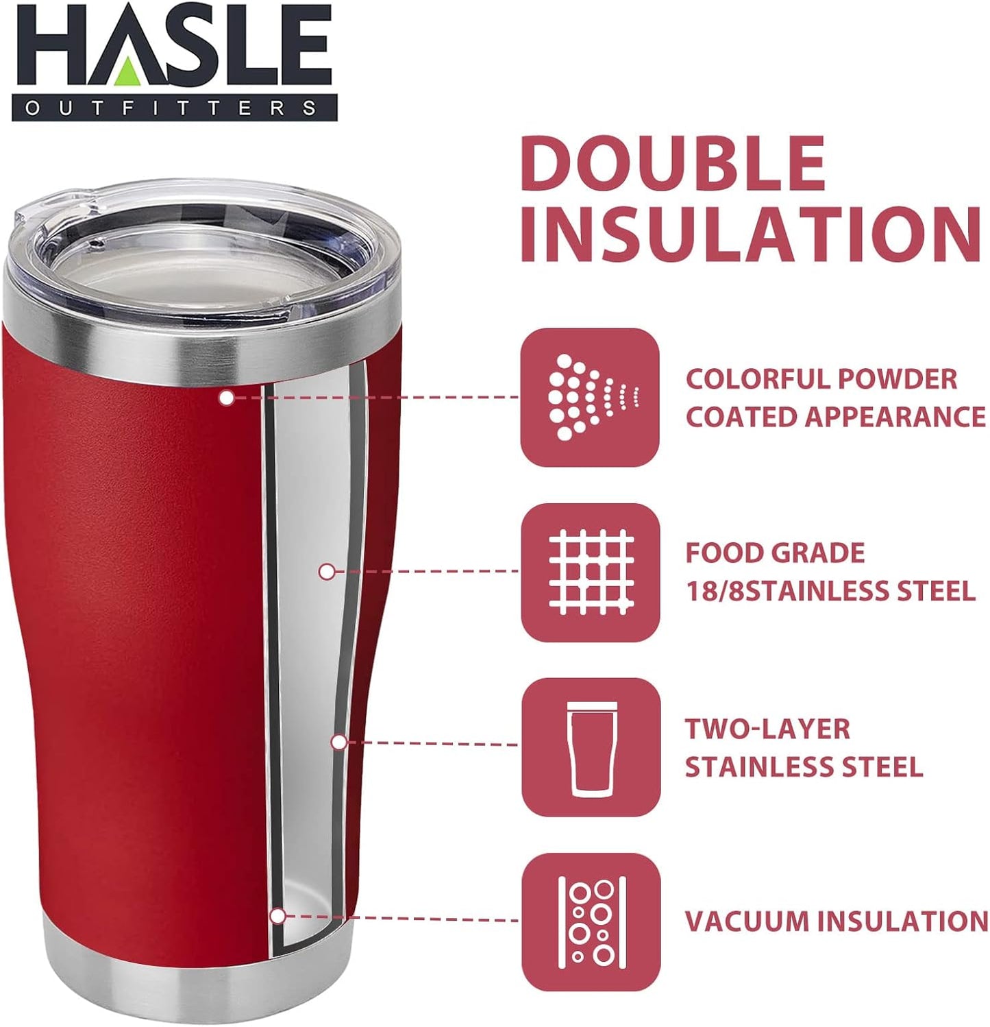 HASLE OUTFITTERS 20 oz Tumbler Bulk, Stainless Steel Tumblers with Lid, Vacuum Insulated Tumbler, Double Wall Powder Coated Cup, coffee mugs, Wine Red, 12 Pack