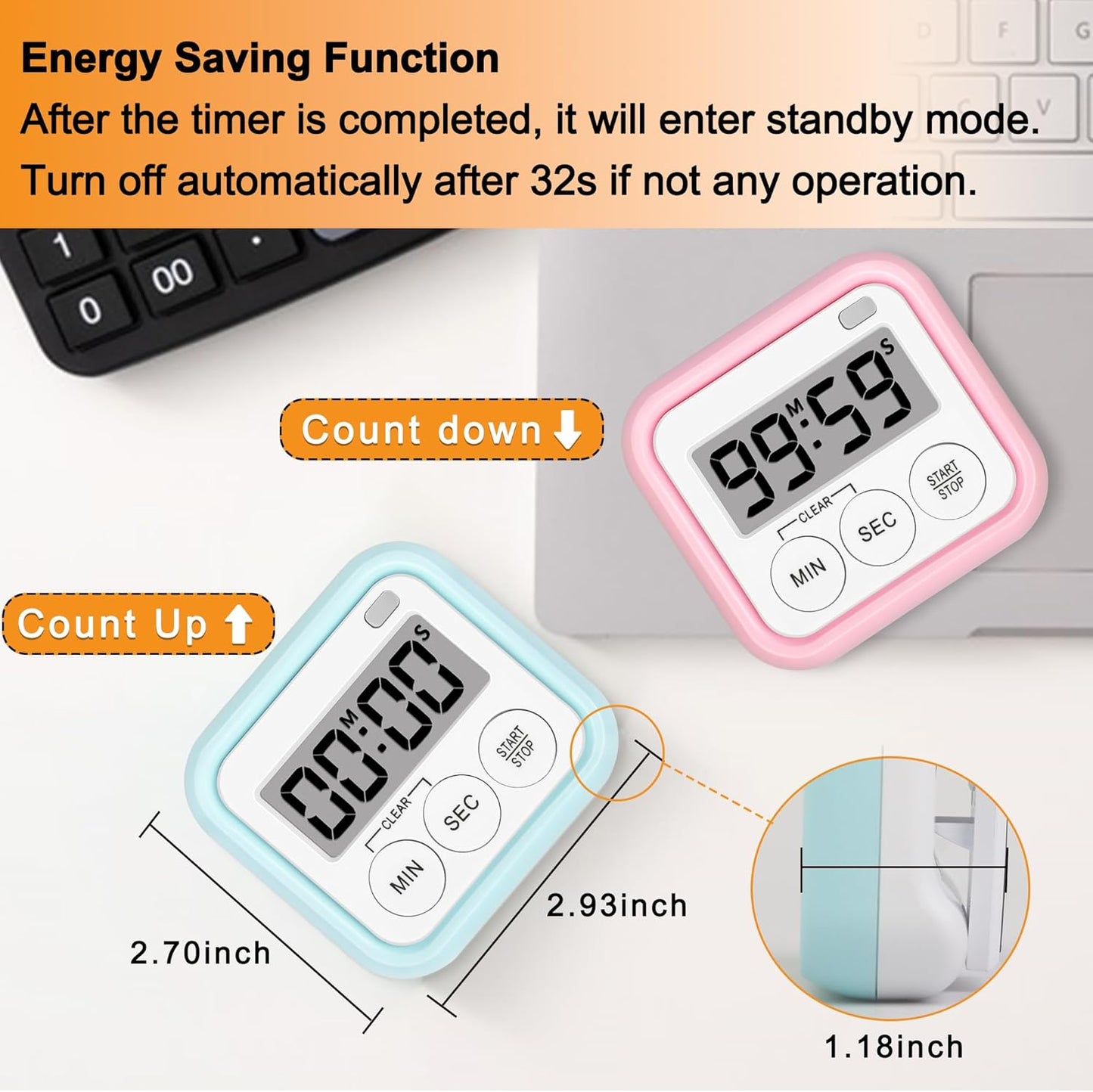 Timer, Kitchen Timers for Cooking Classroom Timer for Kids Teachers Magnetic Digital Timers 4 Pack, Pink