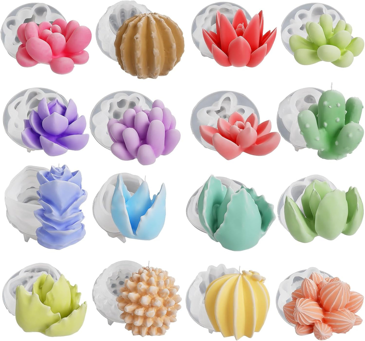 16 Pack Flower Succulent Candle Mold Resin Casting Silicone Molds for Home Decor & Candle Making Wave Spiral Mold