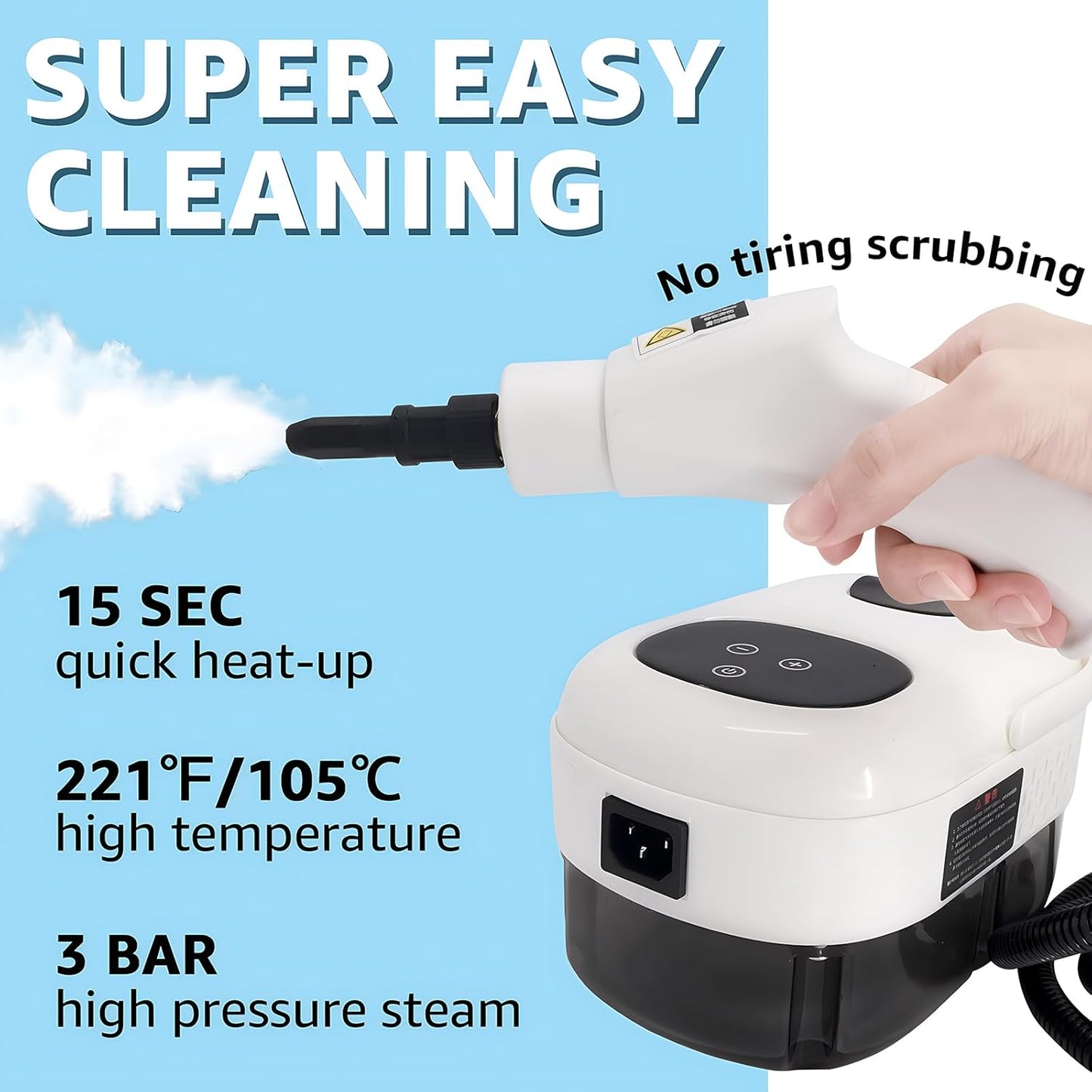 Handheld Steam Cleaner 2500W, 15s Fast Heat-Up pressurized steam cleaner with 1.1L Tank, 6-Level Adjustable Steam Cleaner for Home, Car Detailing, Grout Tile, Couch, Floor Cleaning(White 2)