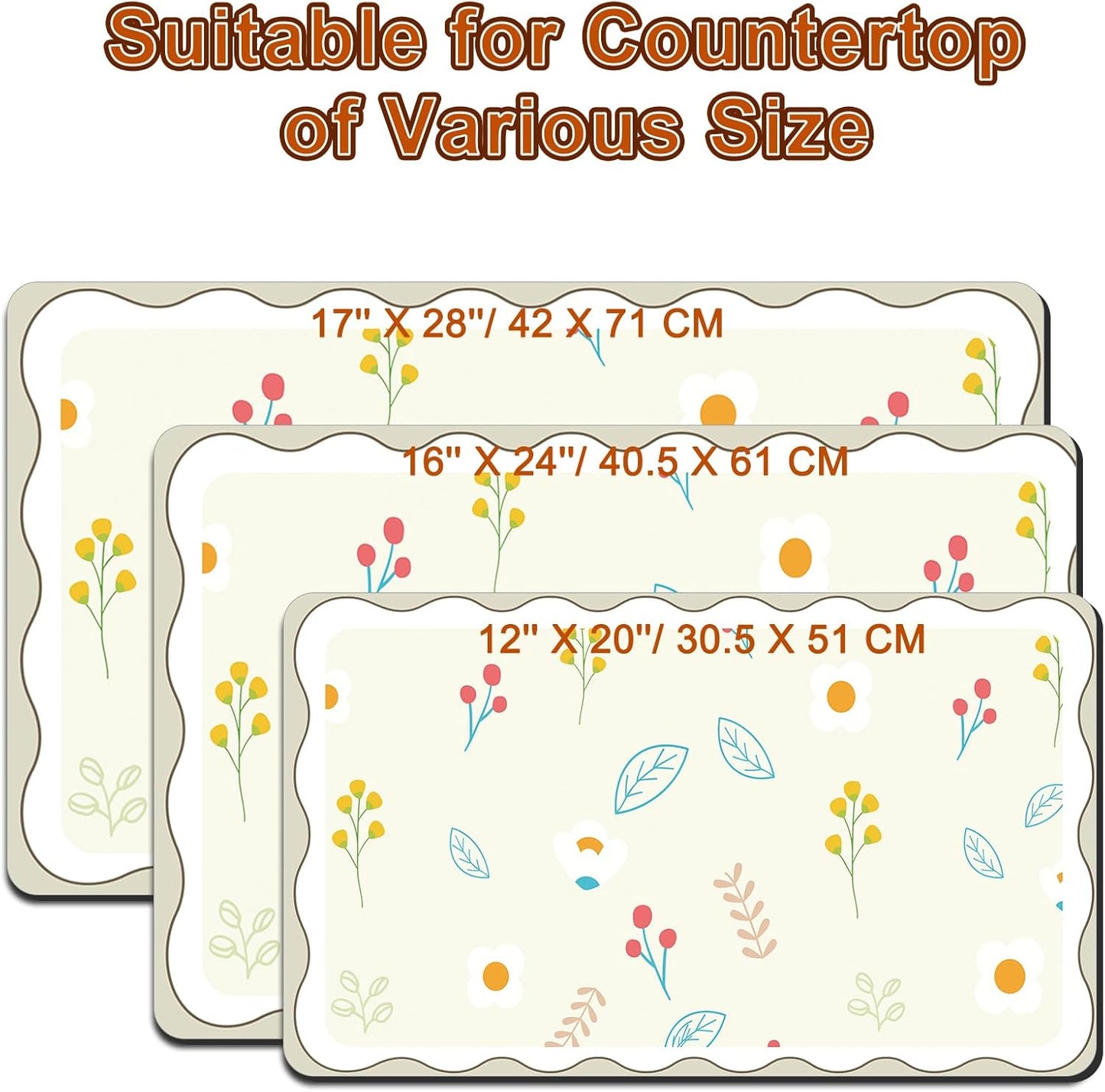 Dish Drying Mat 16" X 24", Super Absorbent & Cuttable Coffee Mats for Countertop, Kitchen Counter Mat Fits Under Coffee Maker or Machine, Hide Stain Drying Pad for Dish Drying Rack, Cute Flower