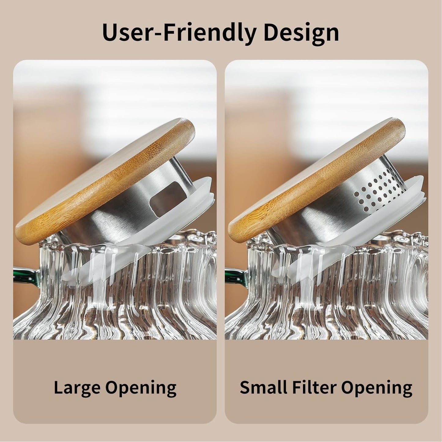 2 PACK Glass Pitcher with Lid, 68 oz/ 2 Liter Classic Vertical Stripes Water Pitcher with Bamboo Lids,Glass Water Carafe for Cold Brew, Coffee, Lemonade, Iced Sun Tea,Beverage,Milk