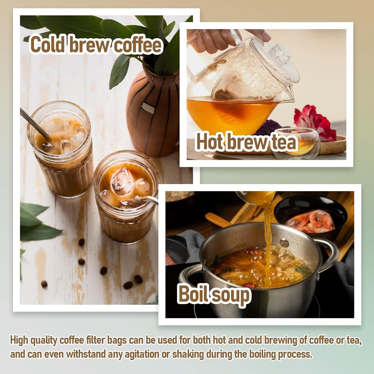 50 Pcs No Mess Cold Brew Bags 6x10 inch Coffee Bags Disposable Filter Bag Brewing Fine Mesh Drawstring Pouches for Coffee Grounds Ice Tea Spice