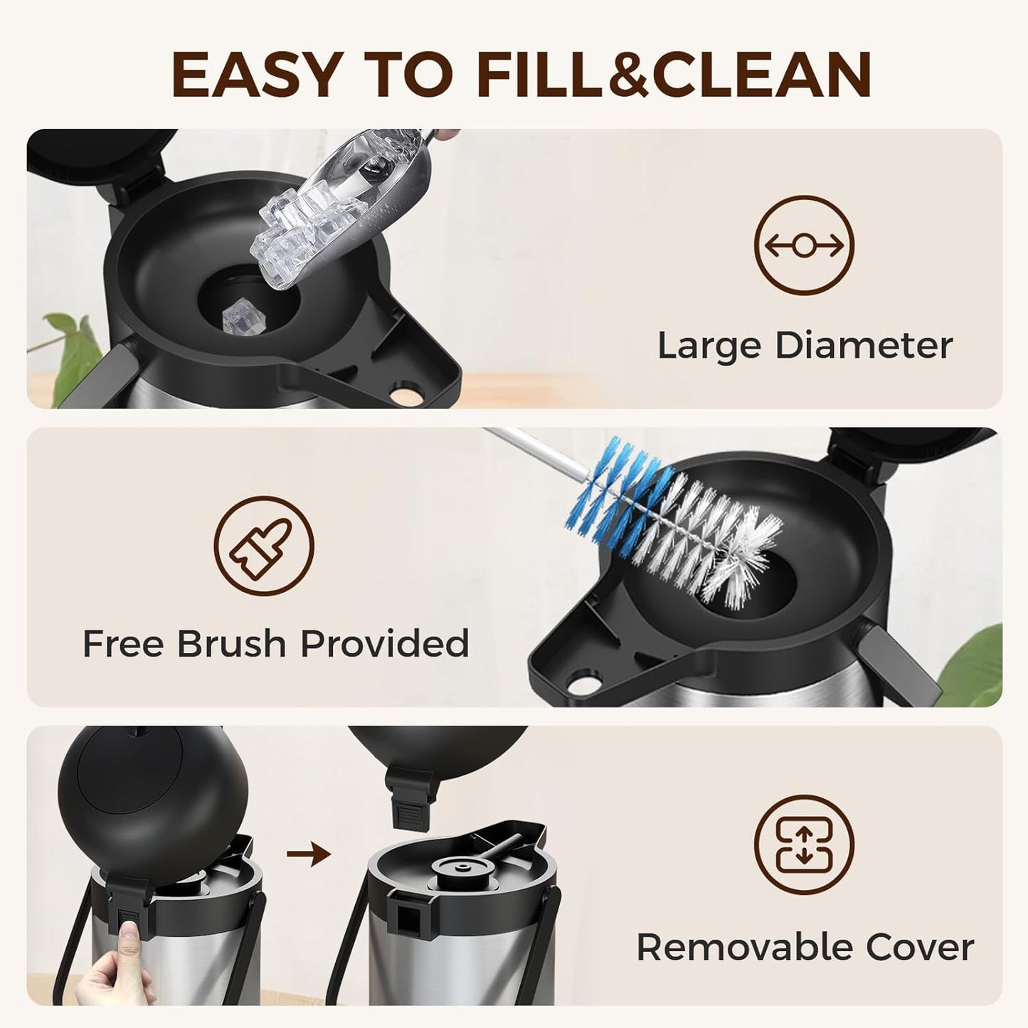 Coffee Carafe for Keeping Hot - 64OZ / 1.9L Airpot Coffee Dispenser with Pump - Large Coffee Thermos for Hot Drinks Tea Liquid - Insulated Stainless Steel Hot Water Beverage Dispenser Urn for Parties