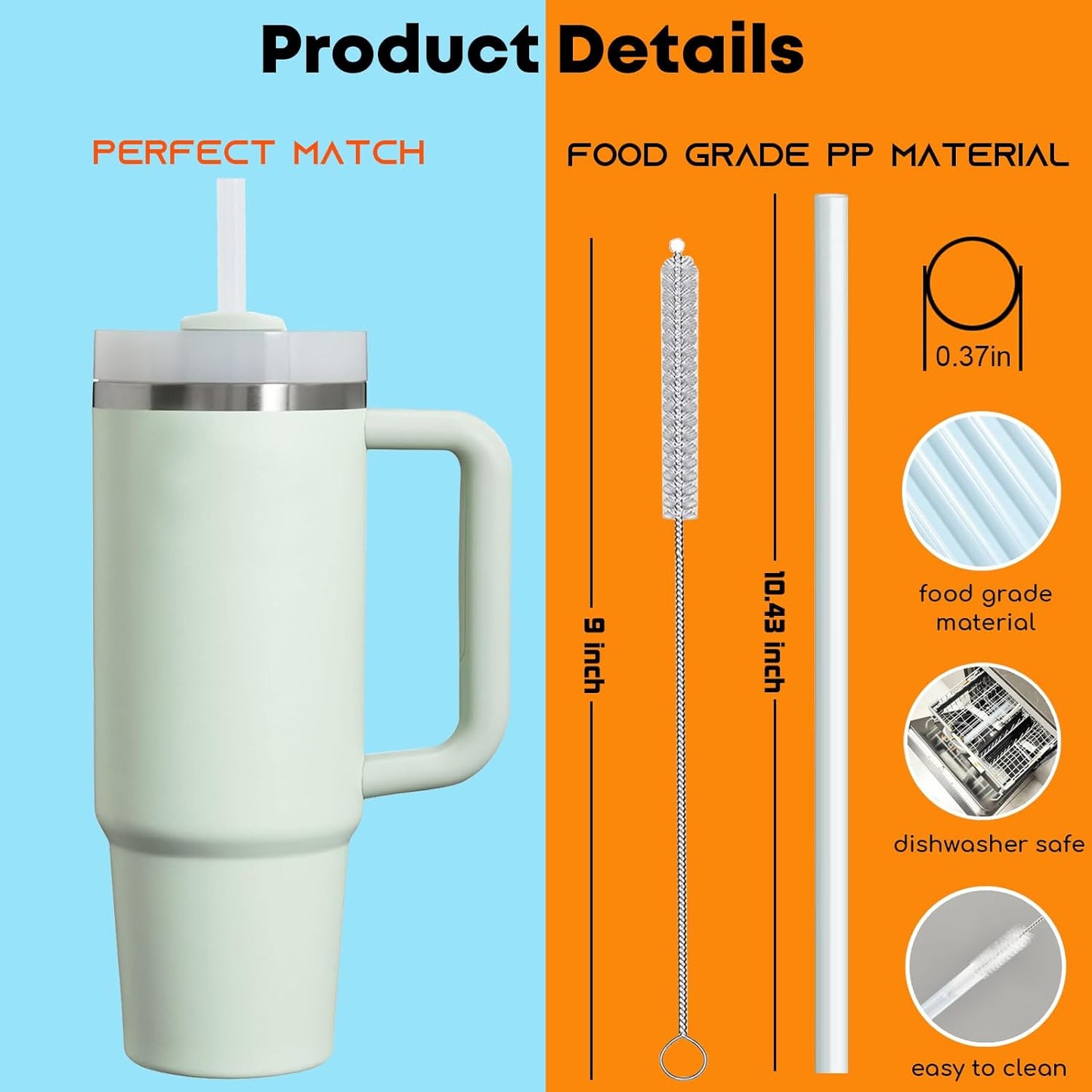 ALINK Clear Replacement Straws for Stanley 30 oz Tumbler, DISHWASHER SAFE, 6 Pack Reusable Plastic Straws Compatible with 30oz Stanley Adventure Quencher Cups, Plus Brush