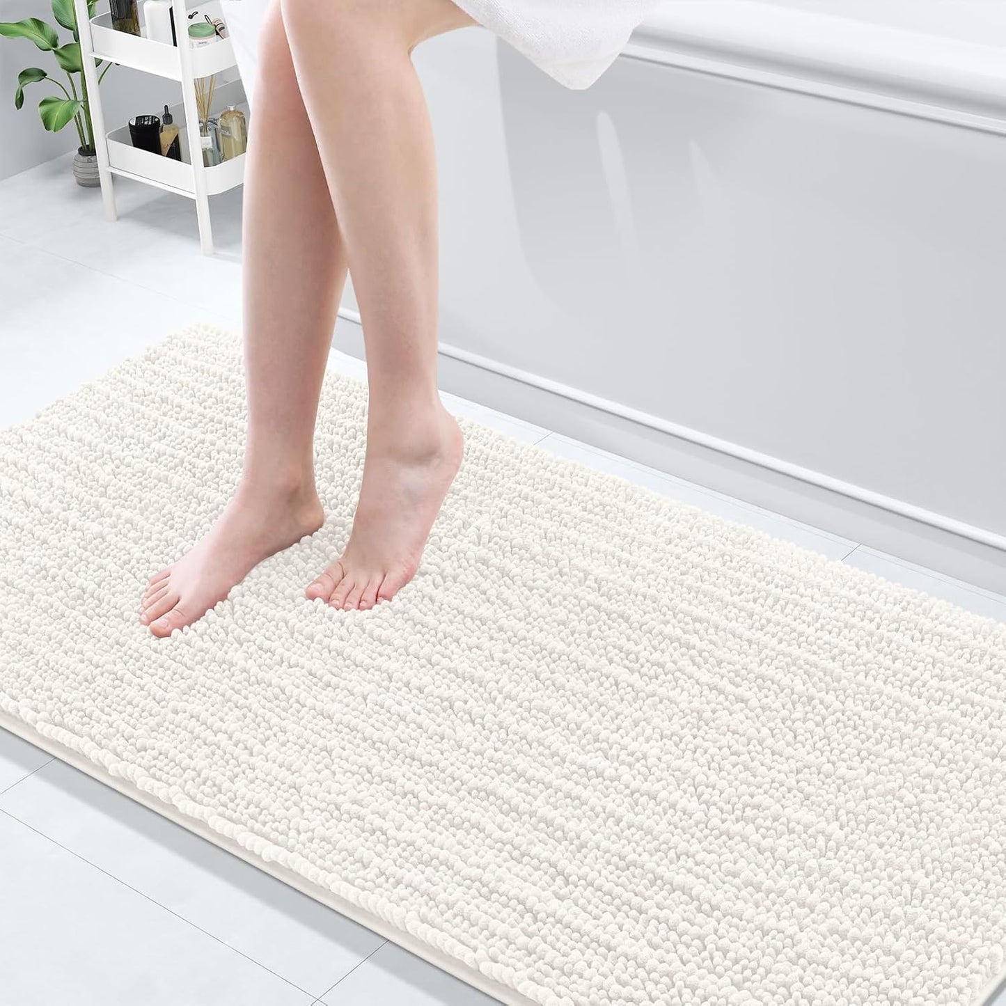 Arotive Luxury Chenille Bathroom Rug Mat, Extra Soft Thick Absorbent Shaggy Bath Rugs, Non-Slip Machine Wash Dry, Plush Bath Mats for Bathroom, Shower and Tub, 70x24, Ivory