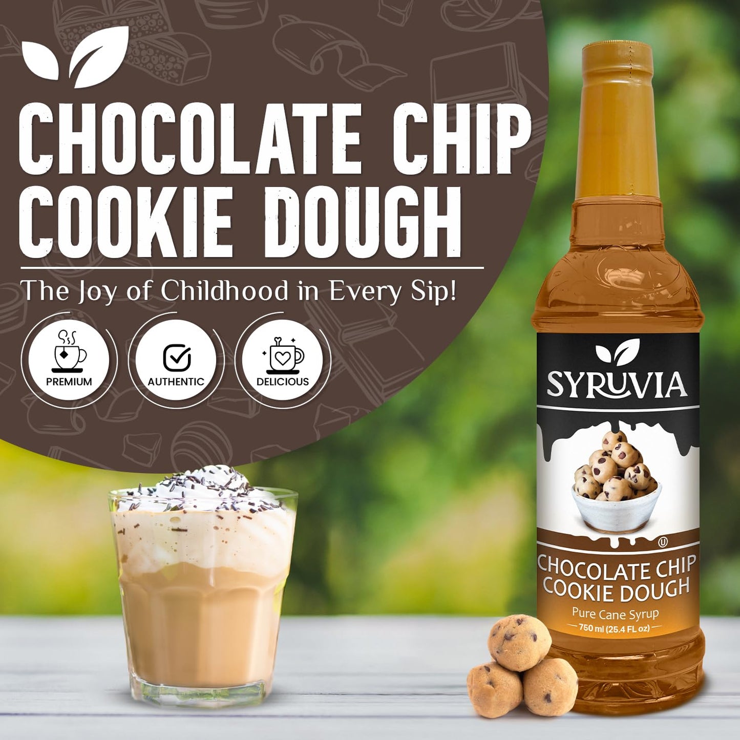 Syruvia Chocolate Chip Cookie Dough & Blue Curacao Syrup - 25.4 fl oz. Premium Coffee Flavoring Syrup. Kosher, and Gluten-Free. Ideal for Enhancing Drinks, Sodas, Shakes, Desserts, and More.
