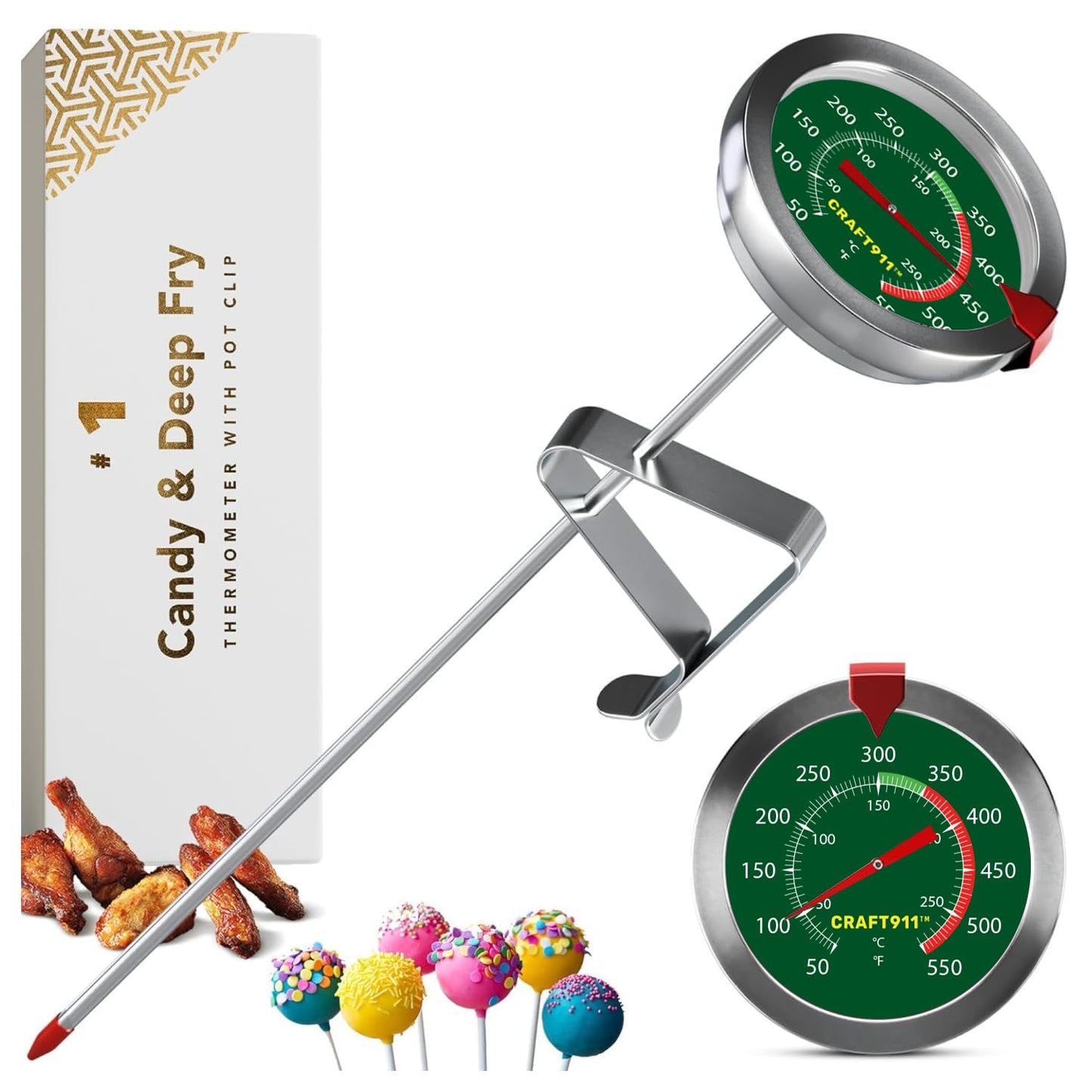 Candy Thermometer with Pot Clip - Deep Fry Oil Thermometer for Frying and Candle Making - Green