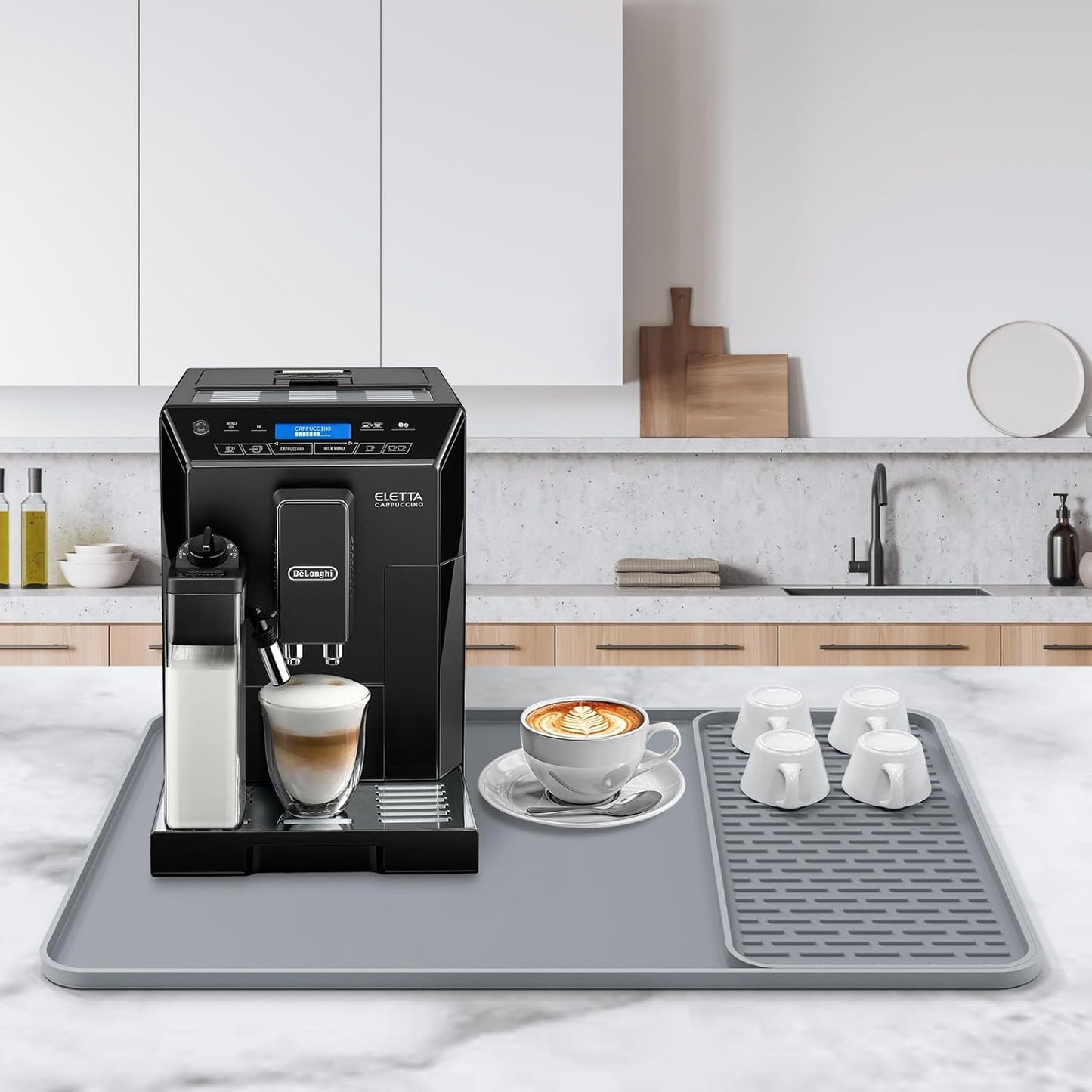 Silicone Coffee Mat, 24'' x 16'' Bar Mat with Detachable Dish Drying Mat for Countertops, Fits Under Coffee Maker, Machine, Espresso Machine, Dish Rack