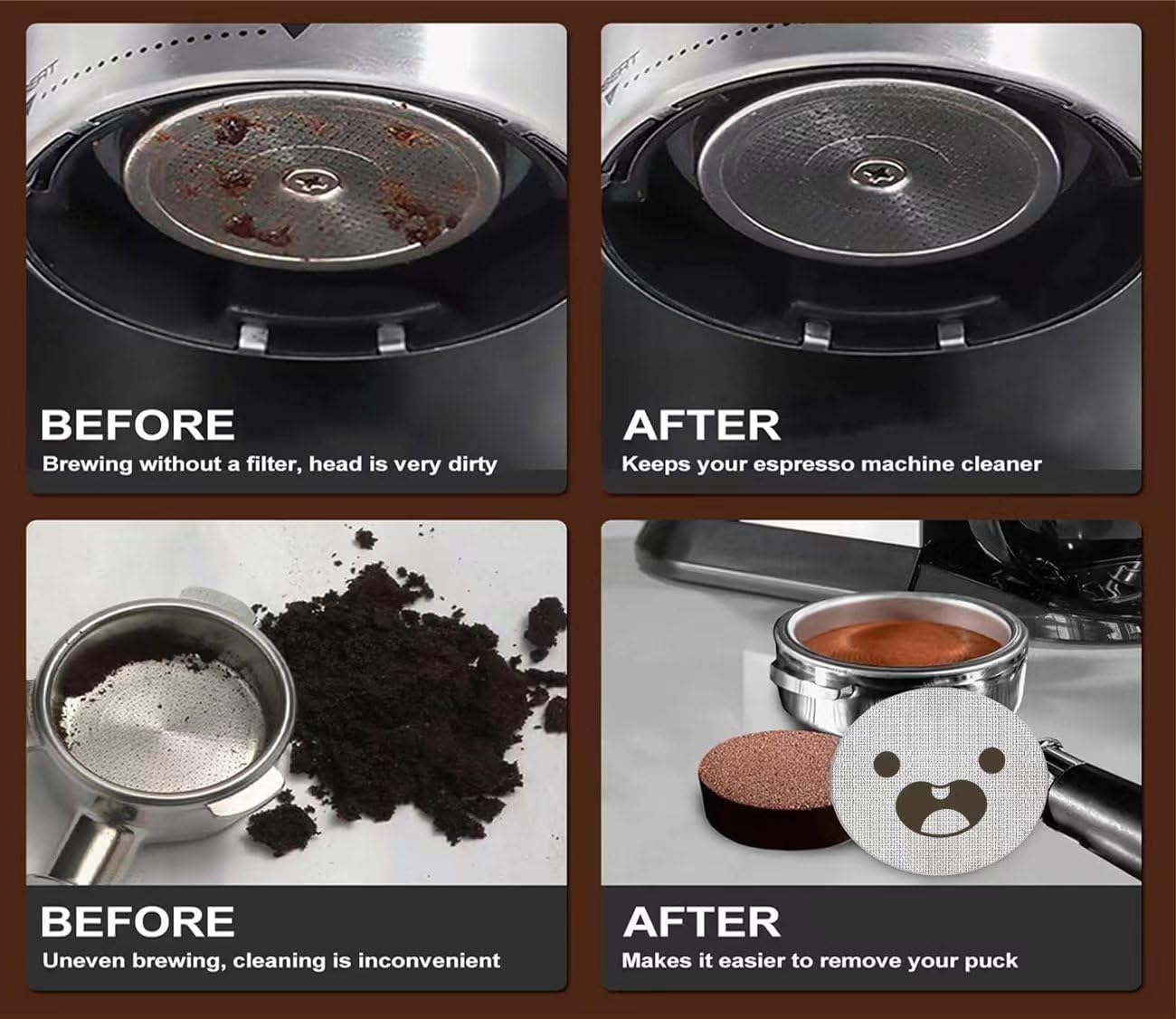 53.5mm Espresso Puck Screen 3-Pack, Lower Shower Screen, Metal Coffee Reusable Filter for 54mm Espresso Portafilter Basket, 1.7 Thickness(Cute Face)