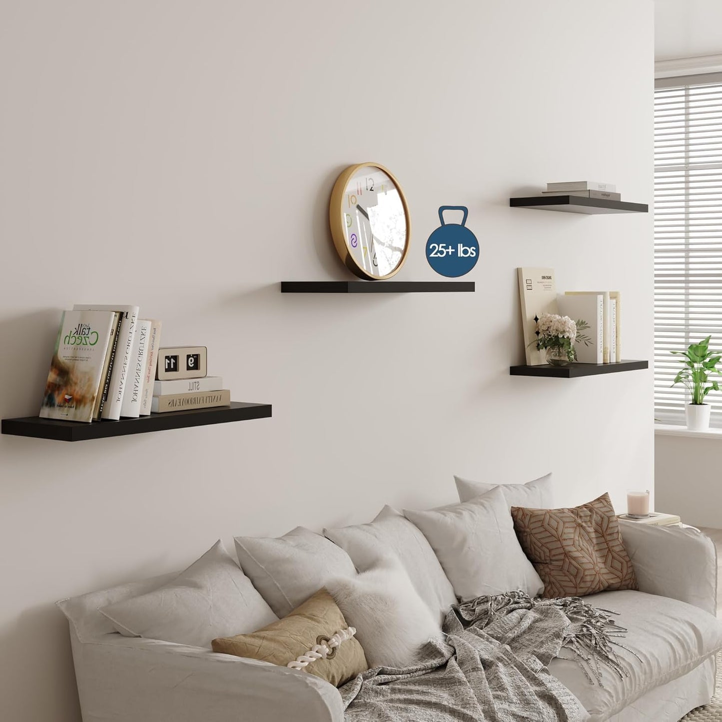 Wall Shelf Set of 1, Black Floating Shelves 30 in W x 10 in D x 1 in H, Wooden Floating Wall Shelf with Invisible Brackets for Living Room/Bedroom/Bathroom/Kitchen Storage and Decor