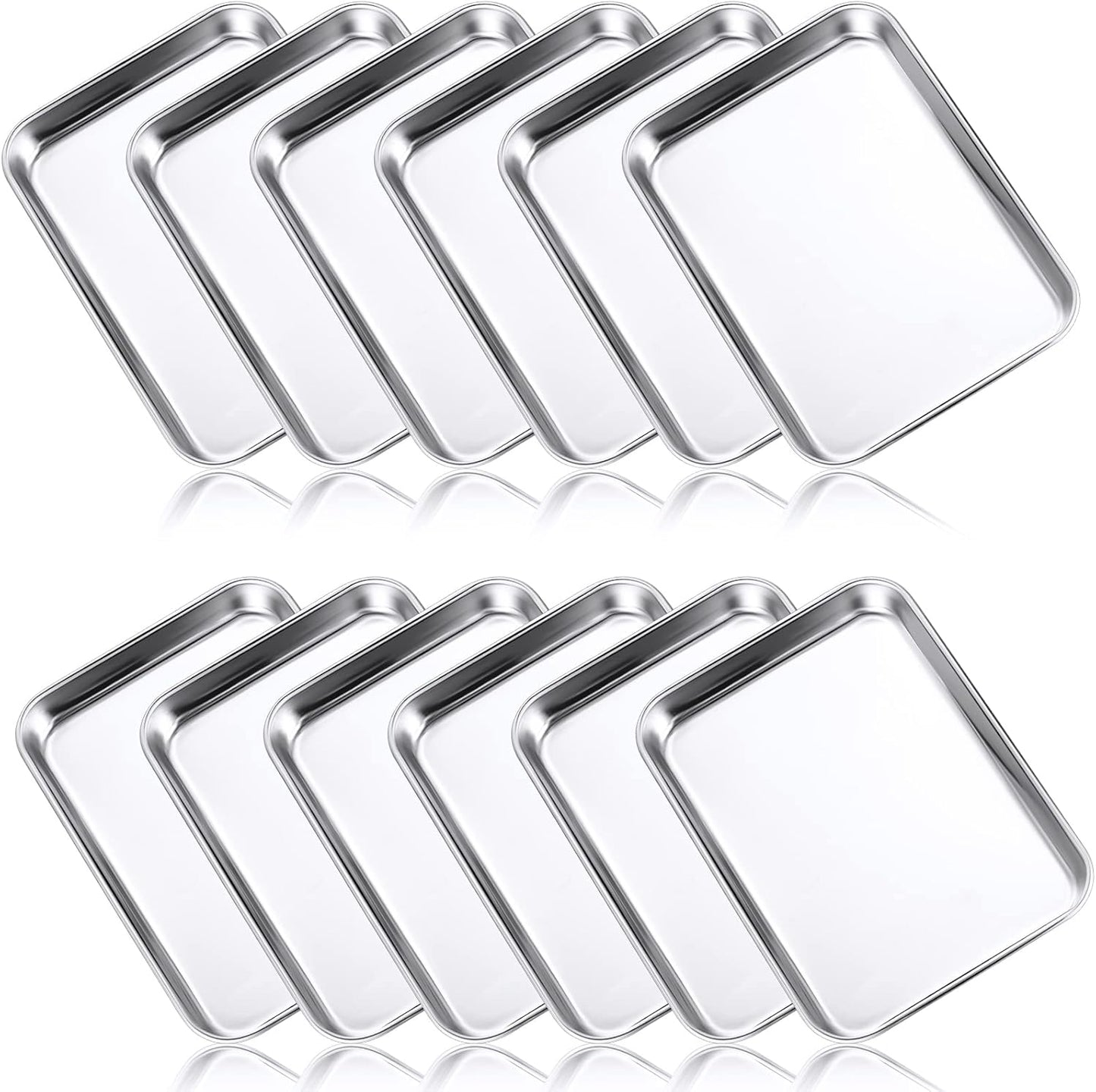 Mimorou 12 Pcs Baking Sheet Stainless Steel Cookie Small Metal Sheet Pans Professional Rectangle Oven Trays Kitchen Baking Cooking Oven and Toaster, Dishwasher Safe