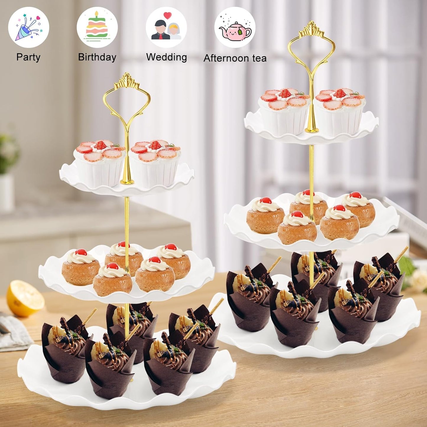 Coitak Plastic Cupcake Stands, 3 Tier Cupcake Stand, Dessert Tower Tray for Tea Party, Baby Shower and Wedding (2 Pack)