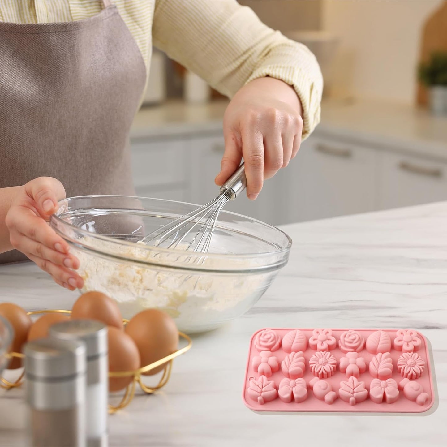 2Pcs Silicone Flower Molds for Cakes, Cupcakes, Chocolate, Candy, Sugar Craft, and Resin Crafts - Pink Flower Mold Set(Pink)