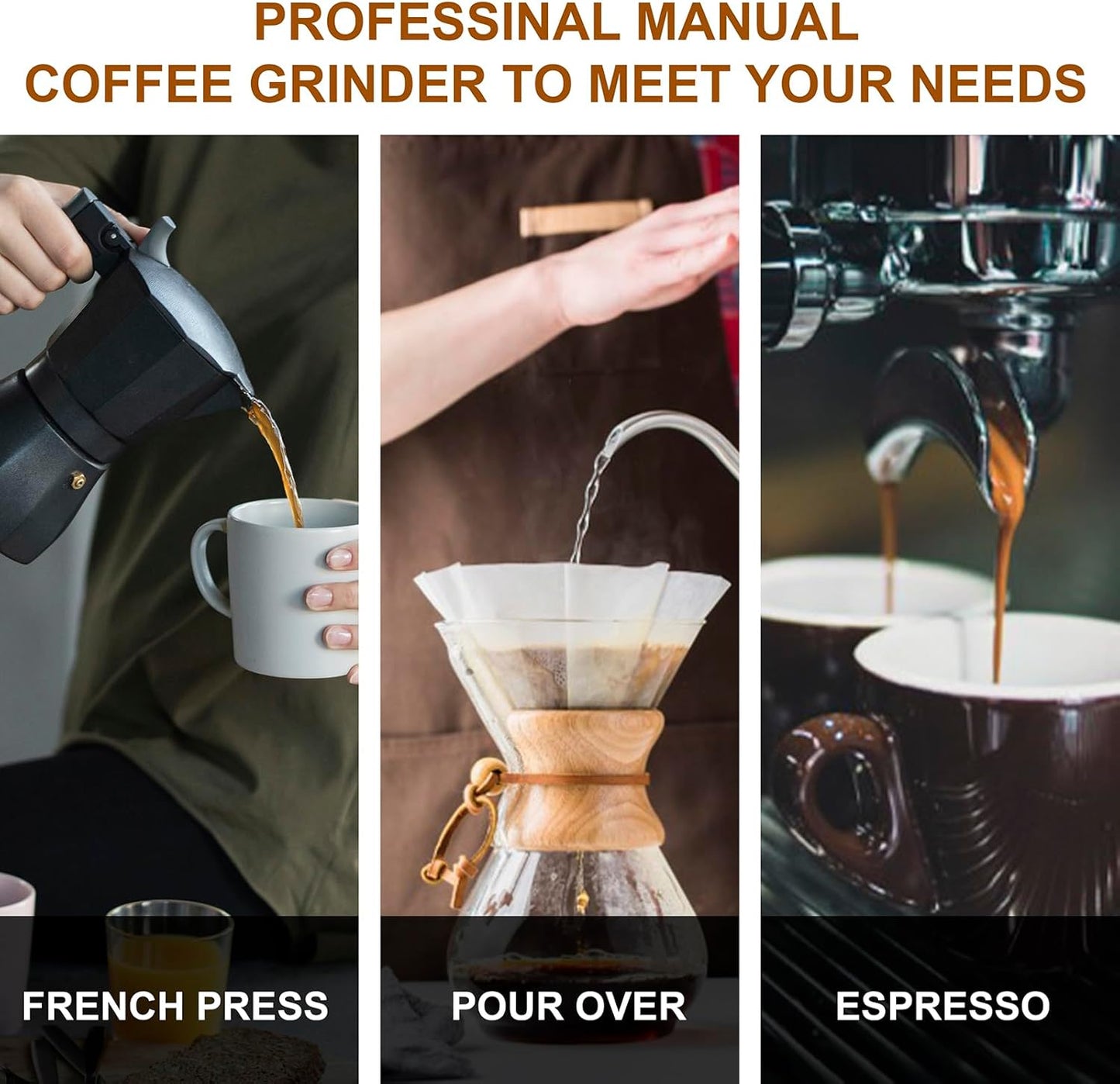 M6 Manual Coffee Grinder,Conical Hexagonal Burr & Double Bearings for Smooth Grinding,Portable Mini Hand Coffee Grinder for Espresso Pour Over French Press at Home or Camping Travling