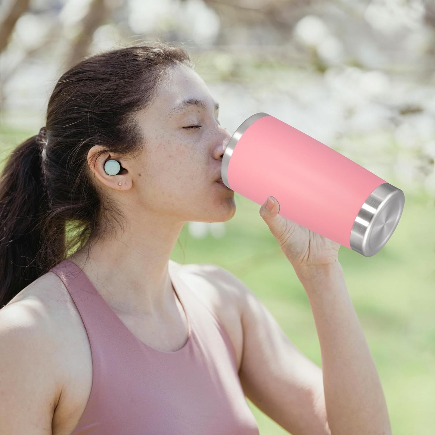 20oz Tumbler Stainless Steel Tumbler Cup with Lid Vacuum Insulated Double Wall Travel Mug, Durable Powder Coated Travel Coffee Tumbler Mug for Hot & Cold Drinks, Pink,1 Pack