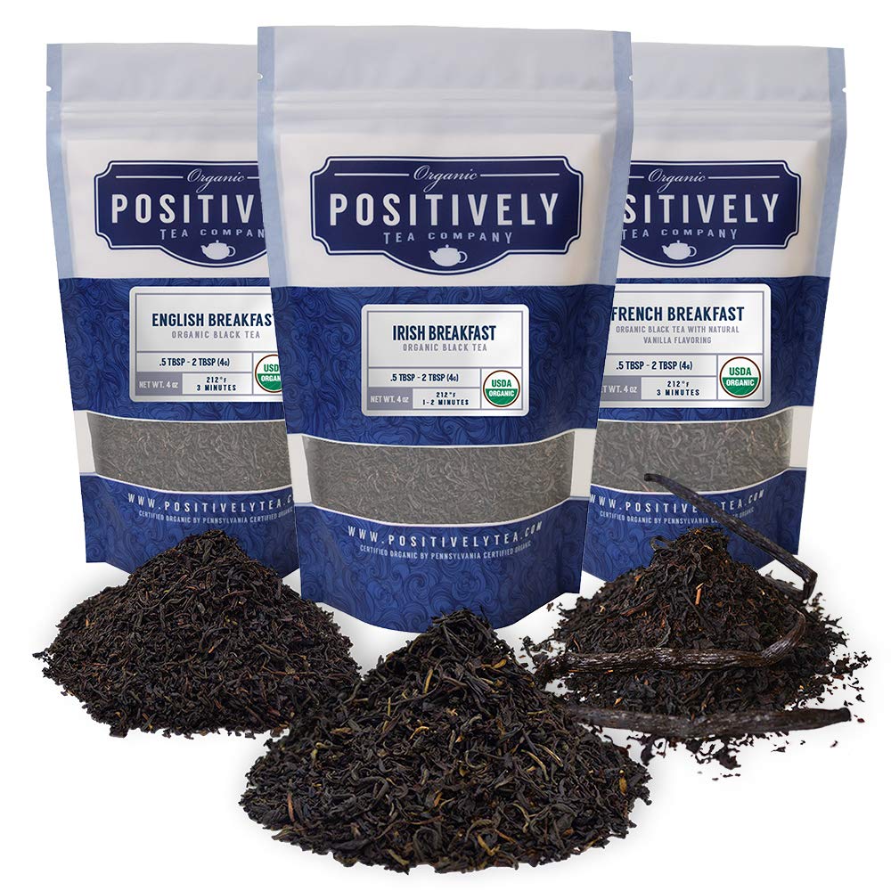 Organic Positively Tea Company, Breakfast Tea Sampler, Loose Leaf, 4 Ounce, 3 Pack