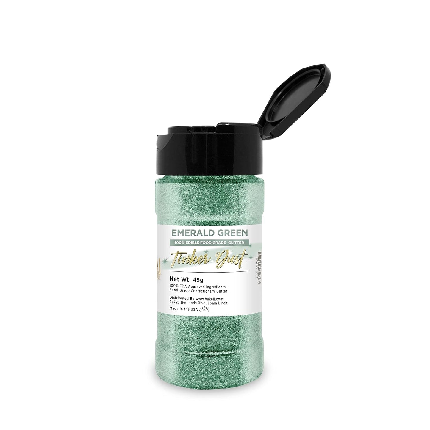 Bakell Emerald Green Tinker Dust - (45g 1x Shaker Jar) | Add a Radiant Touch to Desserts and Beverages with Edible Glitter!
