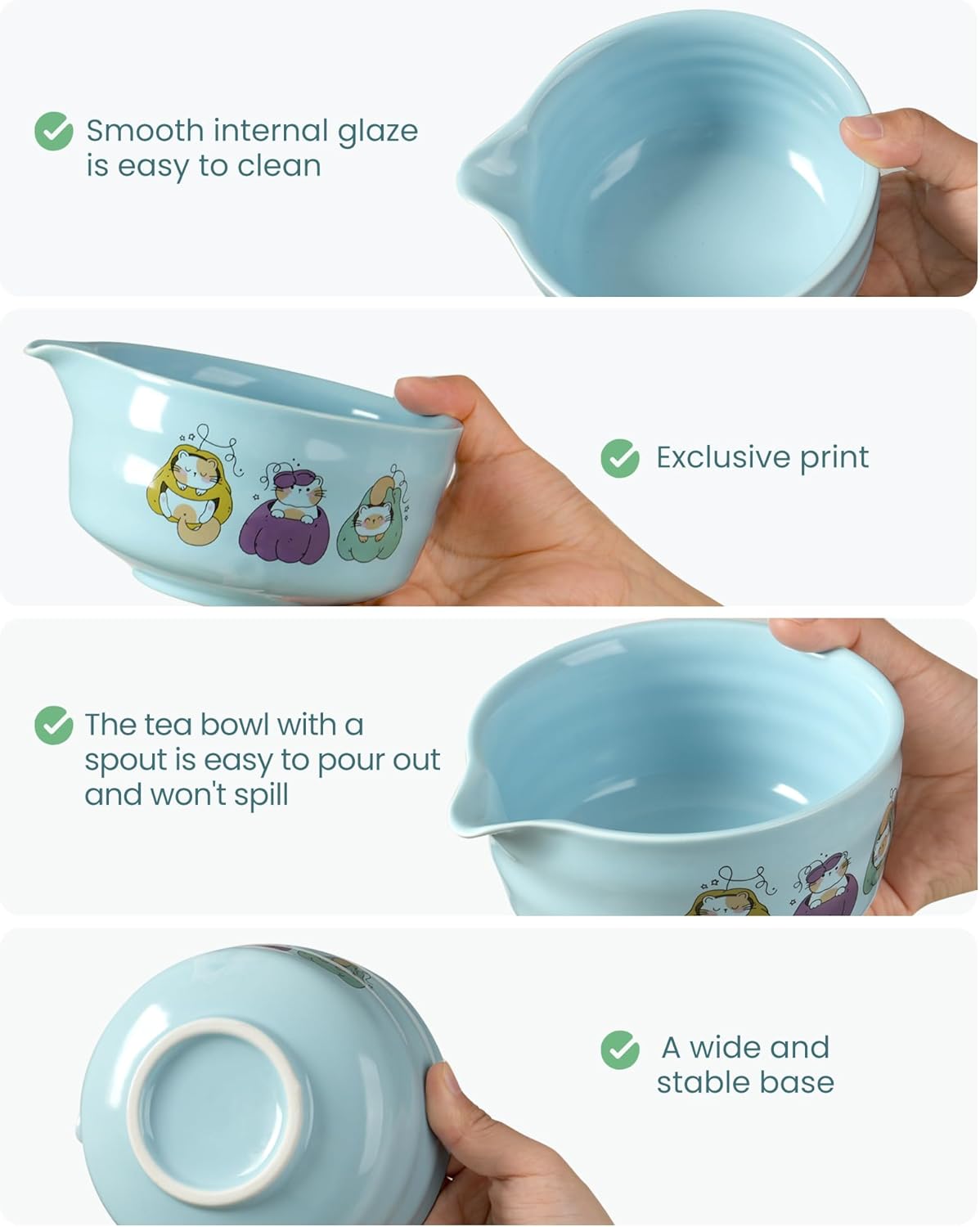 Matcha Whisk Set, Ceramic Matcha Set Includes Matcha Bowl, Matcha Whisk and Holder, Bamboo Scoop, Scoop Rest, Sifter and Tea Towel - 7 Pcs Matcha Kit(Blue)