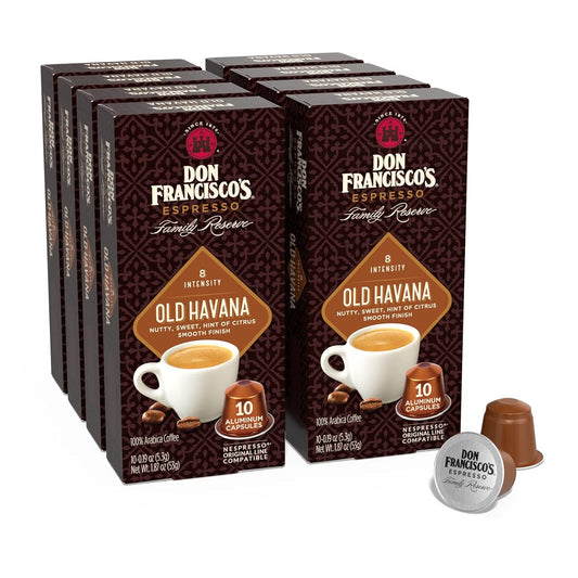Don Francisco's Old Havana Espresso Pods: 80 Recyclable Aluminum Capsules, Intensity 8 Medium Dark Roast, Nespresso Original Line Compatible - Bold Cuban-Style coffee with Nutty Notes