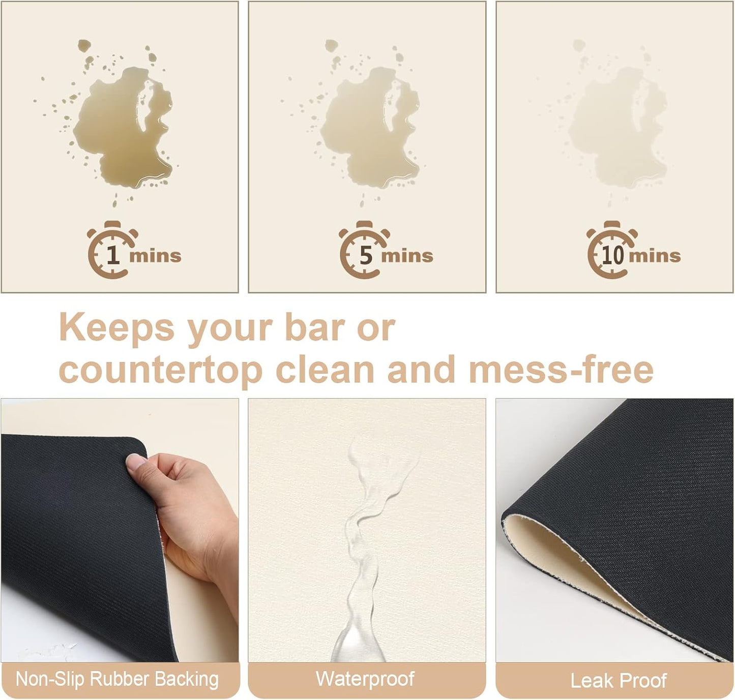 ZLR Coffee Mat - 16" x 20" Large Kitchen Hide Stain Absorbent Dish Drying Mat for Countertop - Easy to Clean Coffee Bar Mat for Espresso Machine and Spill Protection - Creamy