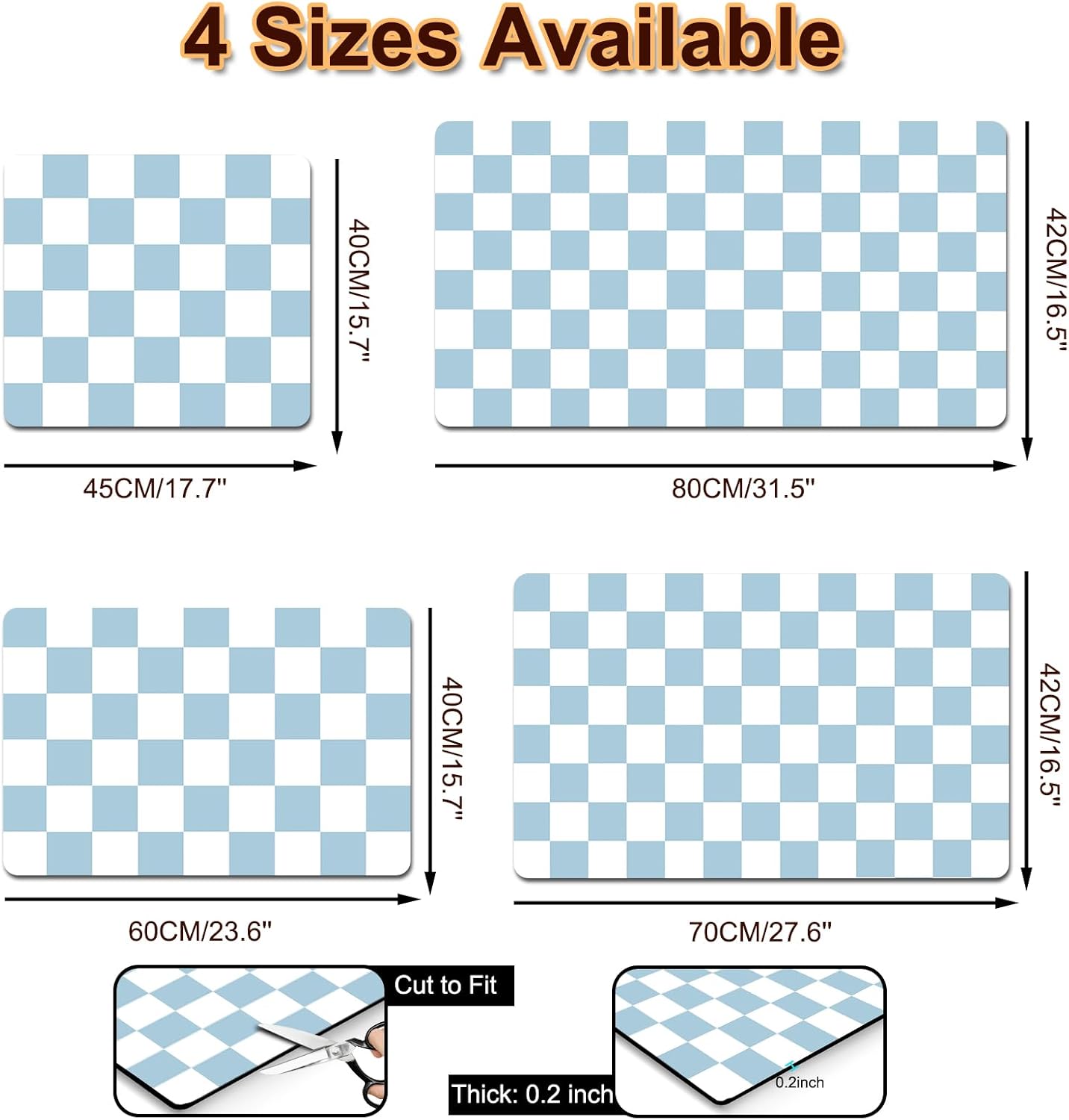 Dish Drying Mat for Kitchen, 15.7'' x 23.6'' Checkered Coffee Bar Mat for Countertops, Coffee Station Mat with Non-slip Rubber Backed, Absorbent Dish Dying Pat for Kitchen Counter, Blue & White