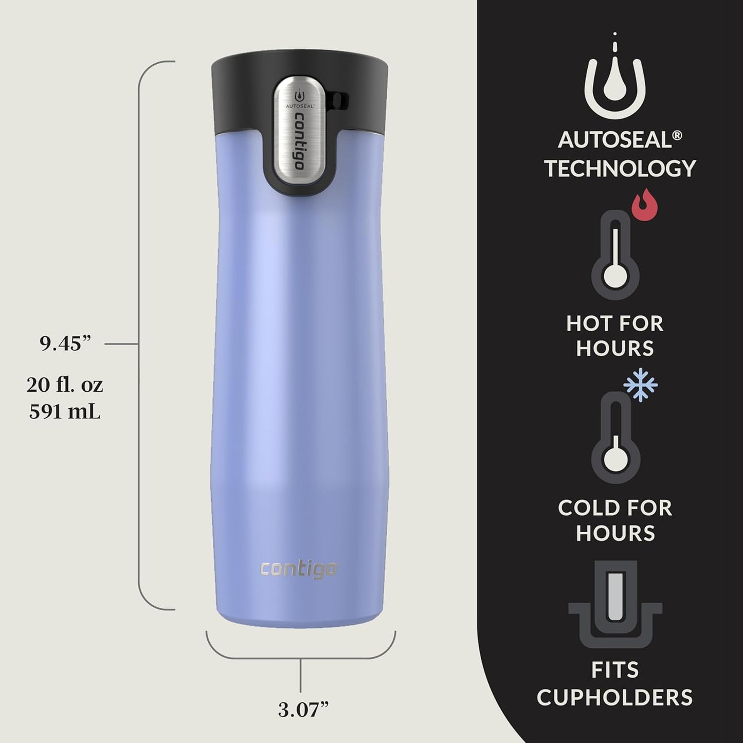 Contigo® AUTOSEAL® West Loop Vacuum-Insulated Stainless Steel Travel Mug with Easy-Clean Lid, 20 oz, 2-Pack, Aster Frosted Pearl; Limelight Frosted Pearl