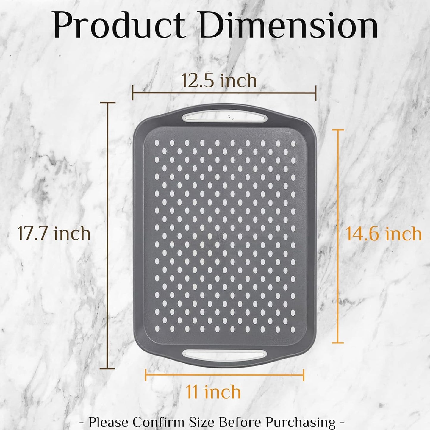 17.7" x 12.5" Anti-Slip Serving Trays with Handles, 3 Pcs X-Large Rectangular Food Serving Tray for Lap, Reusable and Durable, Grey