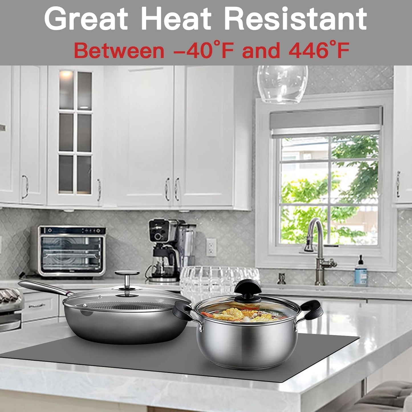 2MM Extra Thick Silicone Mats for Kitchen Counter, 23.6" x15.7" Non-Slip Waterproof Large Countertop Protector Mat, Heat Resistant Mat, 2 Pack Silicone Craft Mat, Silicone Placemat, Light Gray