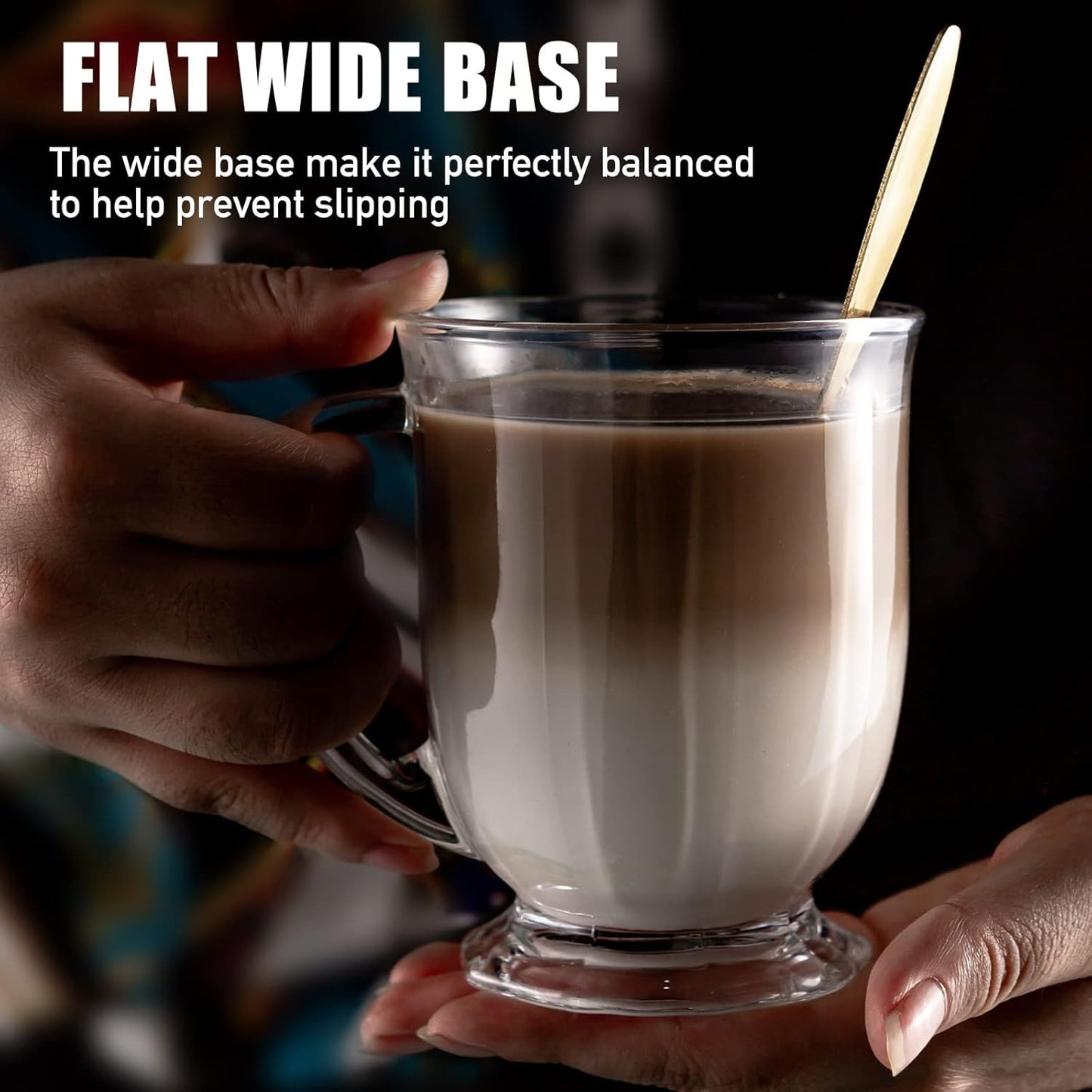 Glass Coffee Mugs Set of 4, 16 OZ Large Clear Glass Beer Cups with Handle,Striped Mug for Hot Beverages,Tea, Cappuccino, Latte, Espresso, Juice Mothers