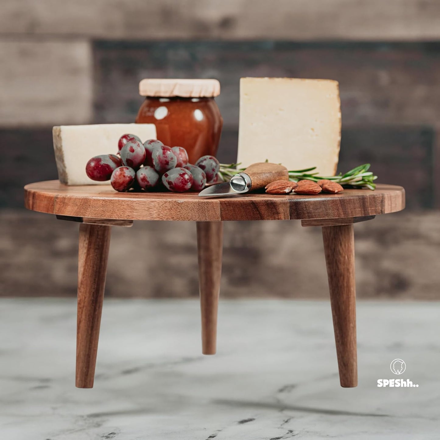 Acacia Wooden Round Footed Serving Board - Pedestal Riser Cake Stand with Removable Legs - Charcuterie Tray Cheese Bread Fruit Vegetable Platters - Plant Holder Set 12 X 6 inches
