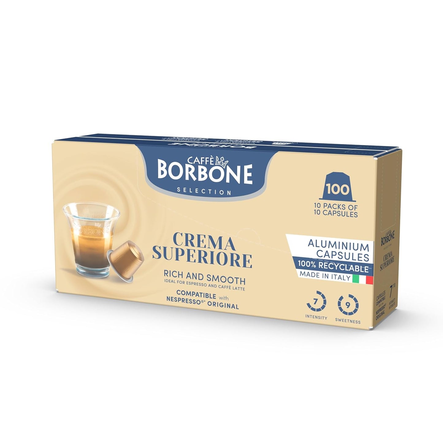 Caffe Borbone Aluminum Coffee Pods, Compatible with Nespresso Original Machines, Crema Superiore, Medium Roast, Creamy and Smooth, Genuine Italian Coffee - NOT compatible with Vertuo - 100 Count