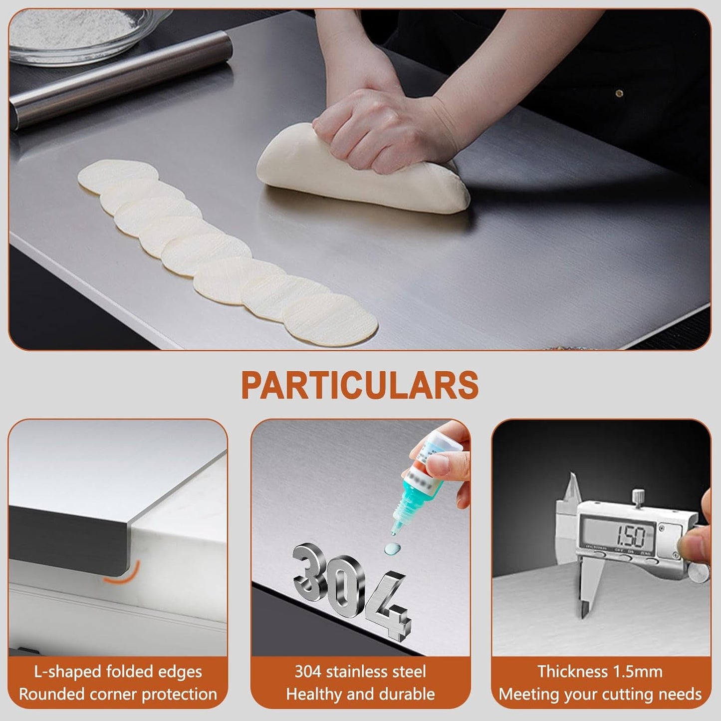 Stainless Steel Cutting Boards for Kitchen,304 Stainless Steel Chopping Boards with Lip and Non-slip silicone pad for Countertop Cutting Meats Fruits,Easy To Clean(19.6 * 23.6 * 0.06inch)