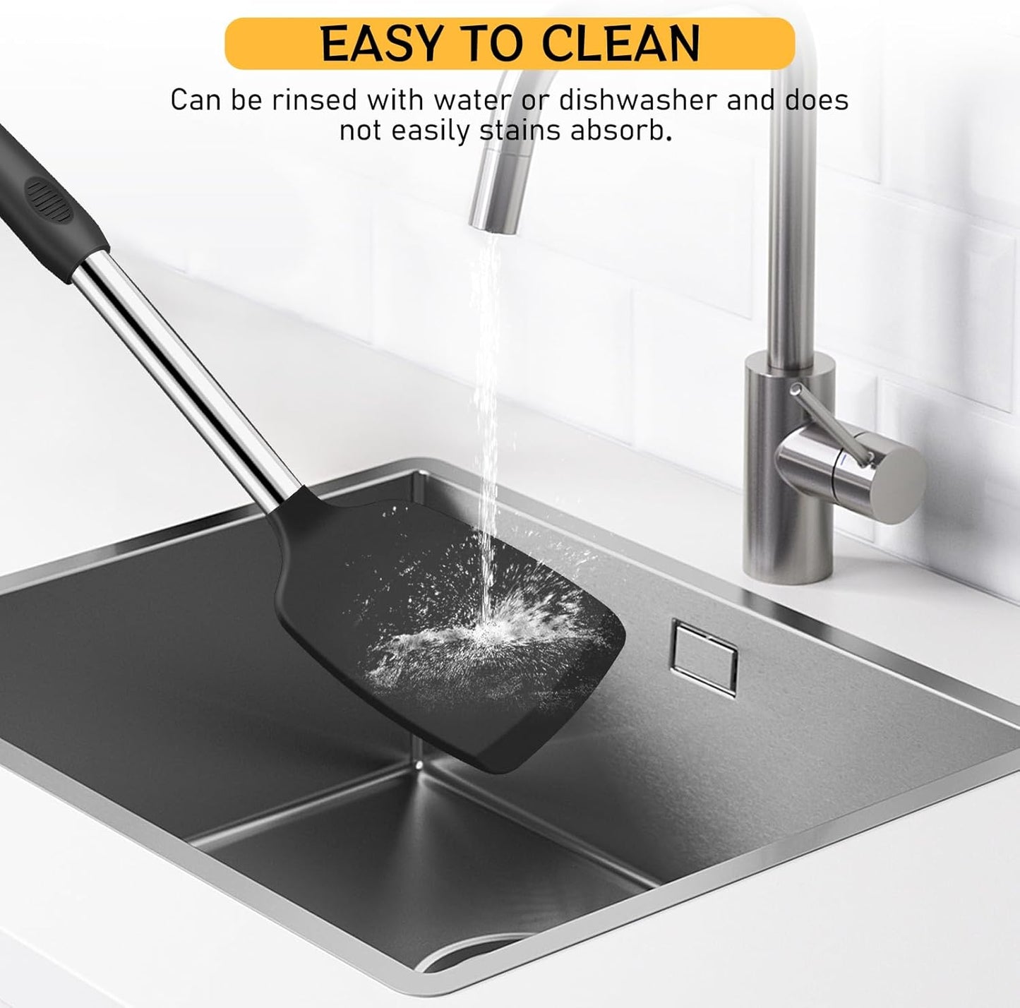 NileHome Pack of 3 Spatulas Silicone Heat Resistant, Cooking Utensils Set, Silicone Spatula BPA Free Cooking Utensils, Ideal Cookware for Fish, Eggs, Pancakes (Black)