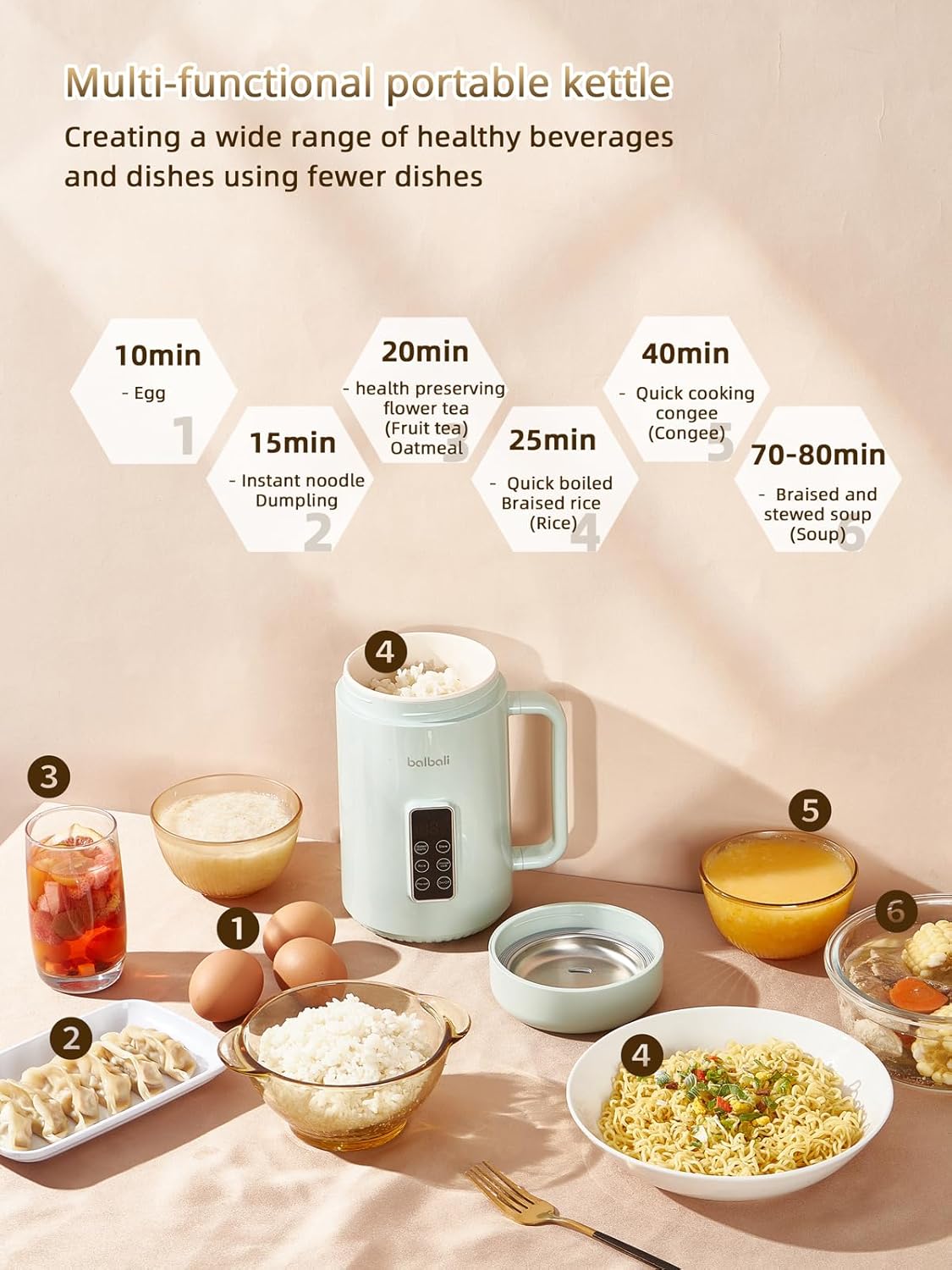 balbali Portable Electric Pot for Cooking Dorm Room - 28oz Non-stick Travel Electric Kettle, Mini Hot Pot with Temperature and Time Control - Self Heating Soup/Rice/Ramen Cooker/Warmer Green