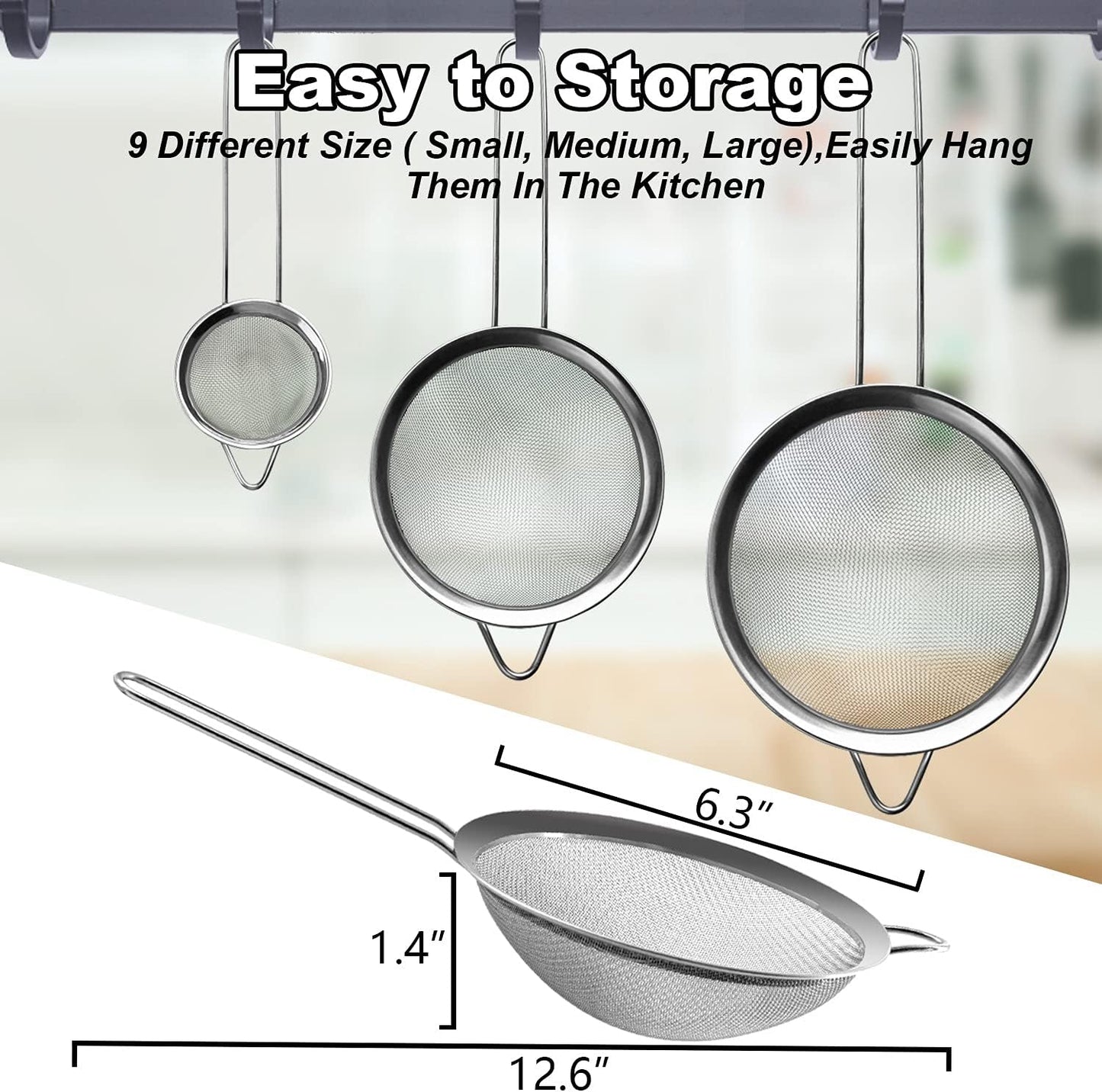 Anaeat Fine Mesh Strainers - Premium Stainless Steel Colander Sieve Sifters, with Durable Mesh and Sturdy Handle, Excellent for Sifting Dry ingredients, Flour, Pastas, Rice, Tea (6.3"）