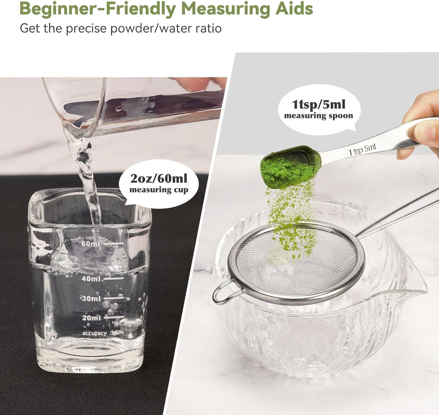 10-Pcs Matcha Kit Set, Whisk and Bowl with Spout & Measuring Spoon, Japanese Matcha Tea Making Tools, Transparent Textured Glass