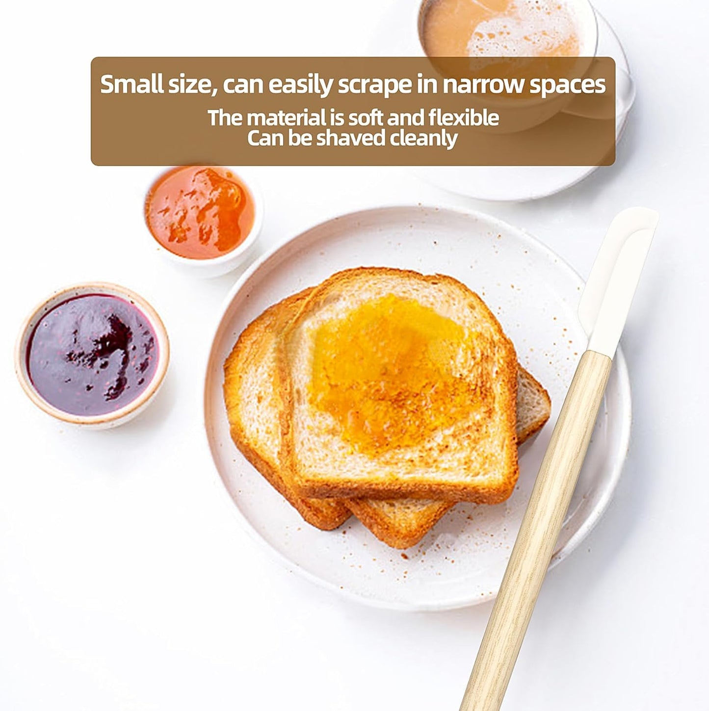 Wooden Handle Silicone Rubber Spatula Set for Kitchen Baking, Cooking, and Mixing High Heat Resistant Non Stick Dishwasher Safe BPA-Free Black+blue Set of 2 (Wooden Handle Spatula 4Piece)