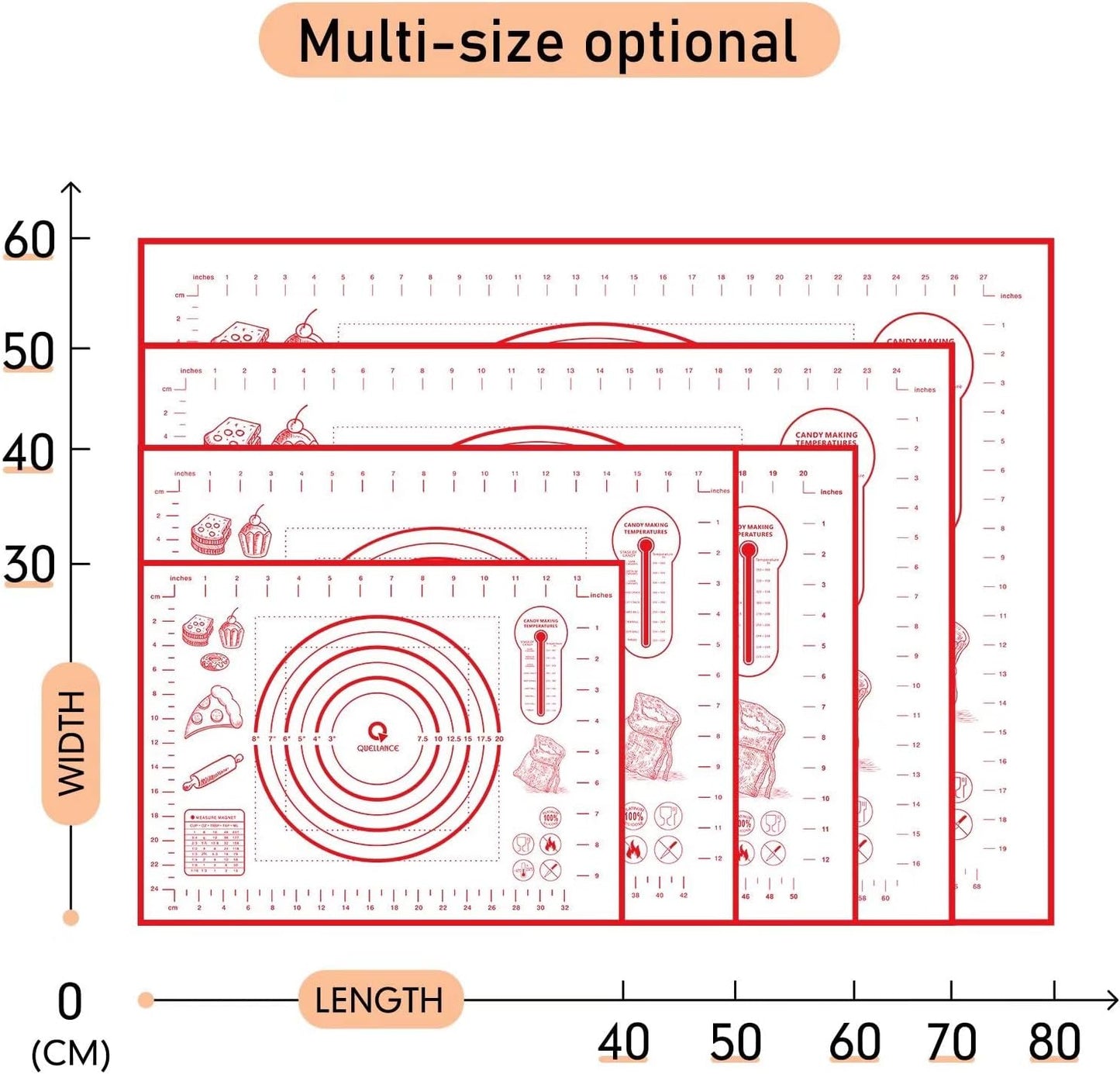 Silicone Pastry Baking Mat Dough - 16x24Inch Large Non Stick Slip Cookie Bread Rolling Mats Sheet, Kitchen Counter Kneading Cooking Board Pad Matt with Measurement for Pie Pizza Cookies Fondant Making