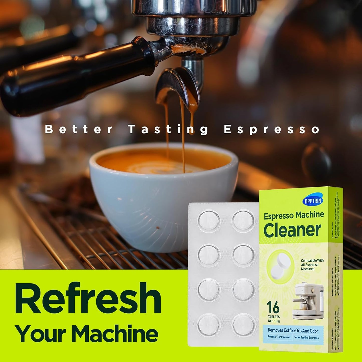 Espresso Machine Cleaning Tablets,16 Pack Coffee Machine Descaler Compatible with Breville, Gaggia, Delonghi, Jura, Coffee Oil Remover Tablets Suitable for use with all Espresso machines